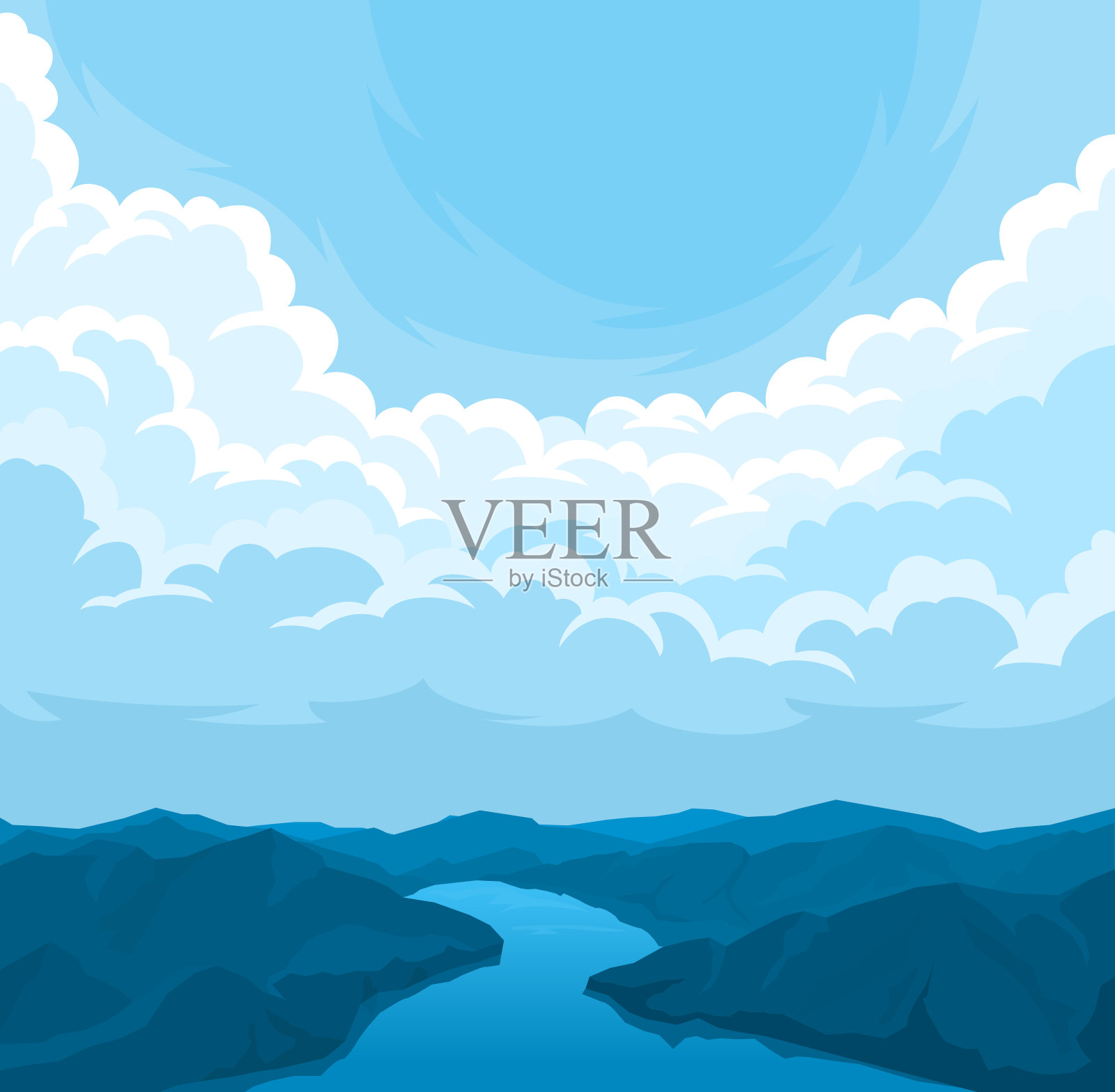 矢量景观与多云的天空插画图片素材