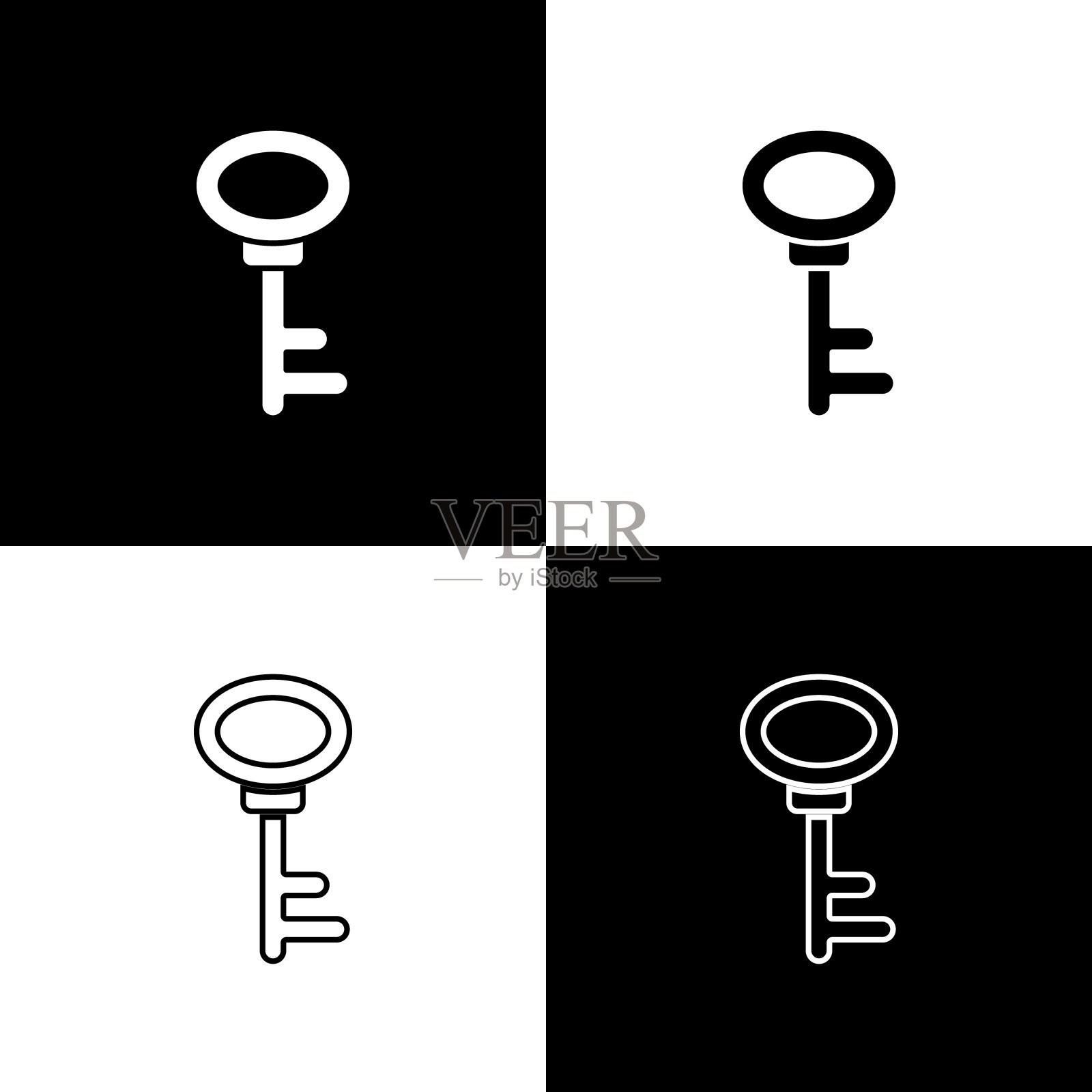 设置房子的关键图标隔离在黑色和白色的背景。向量图标素材