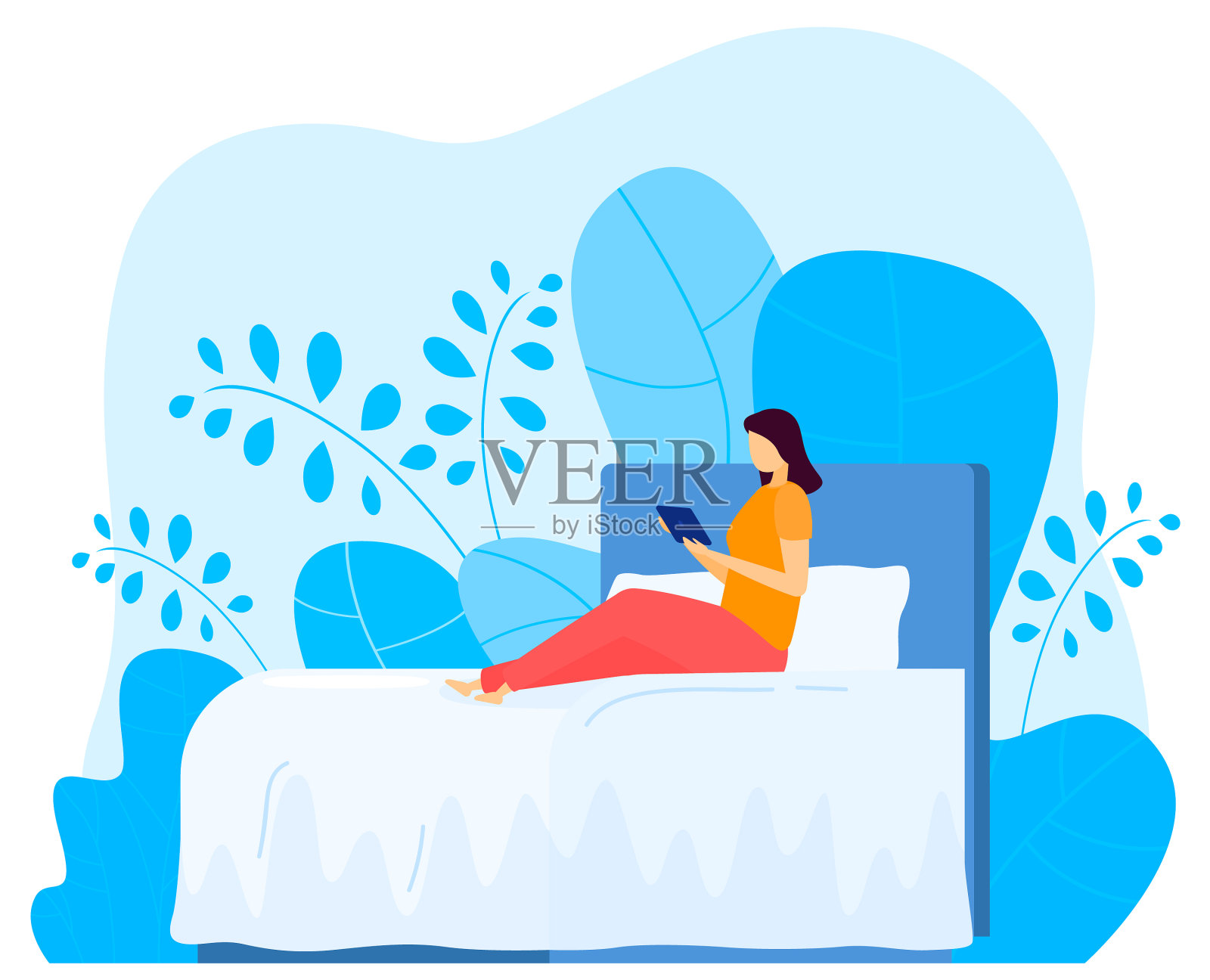 孤僻在家的女性读书消遣设计模板素材