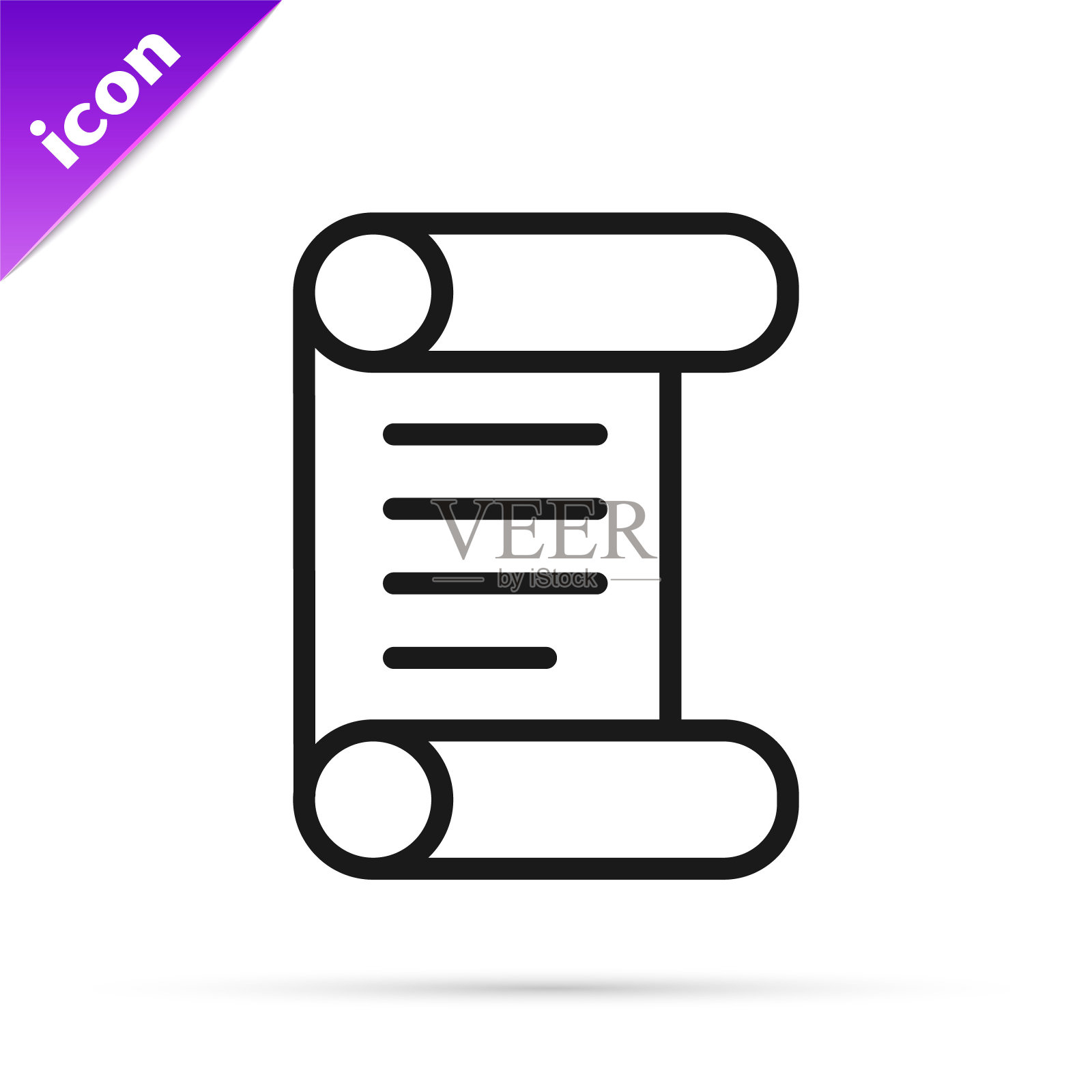 黑线法令,纸,羊皮纸,卷轴图标图标孤立在白色背景。向量图标素材