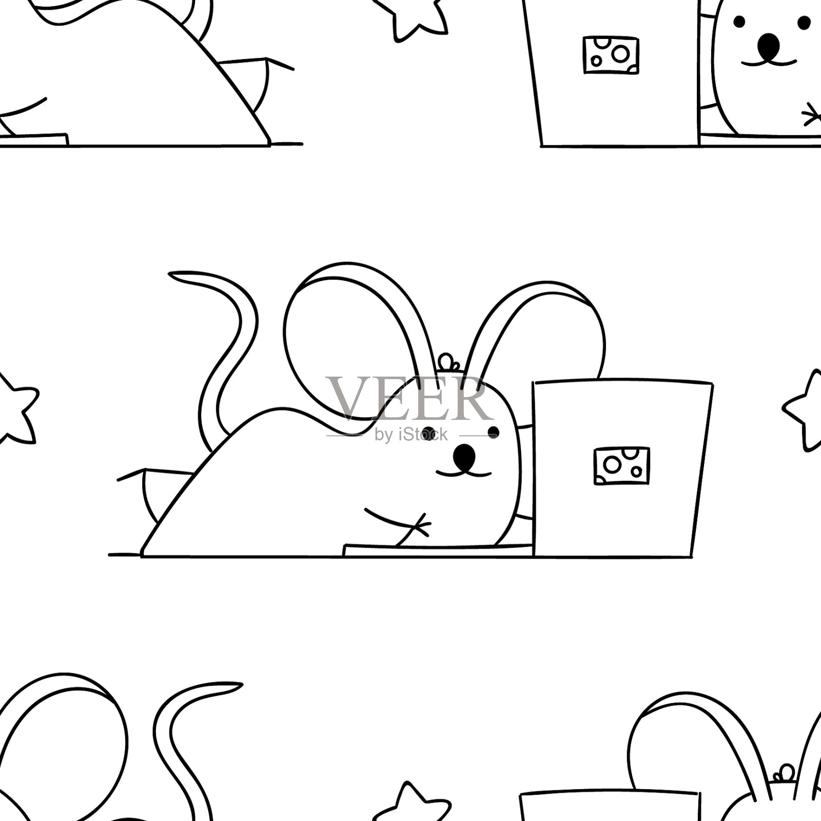 简单无缝黑白图案可爱插画图片素材