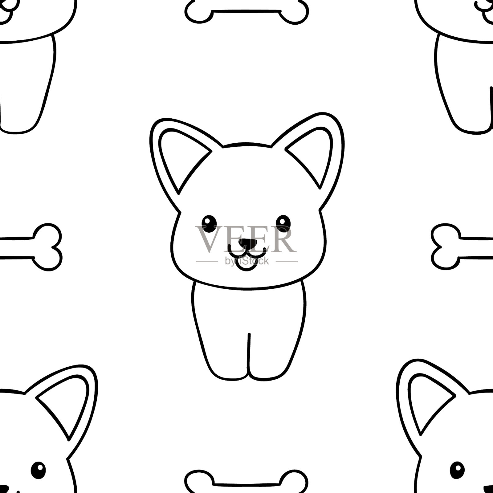 简单无缝黑白图案可爱插画图片素材