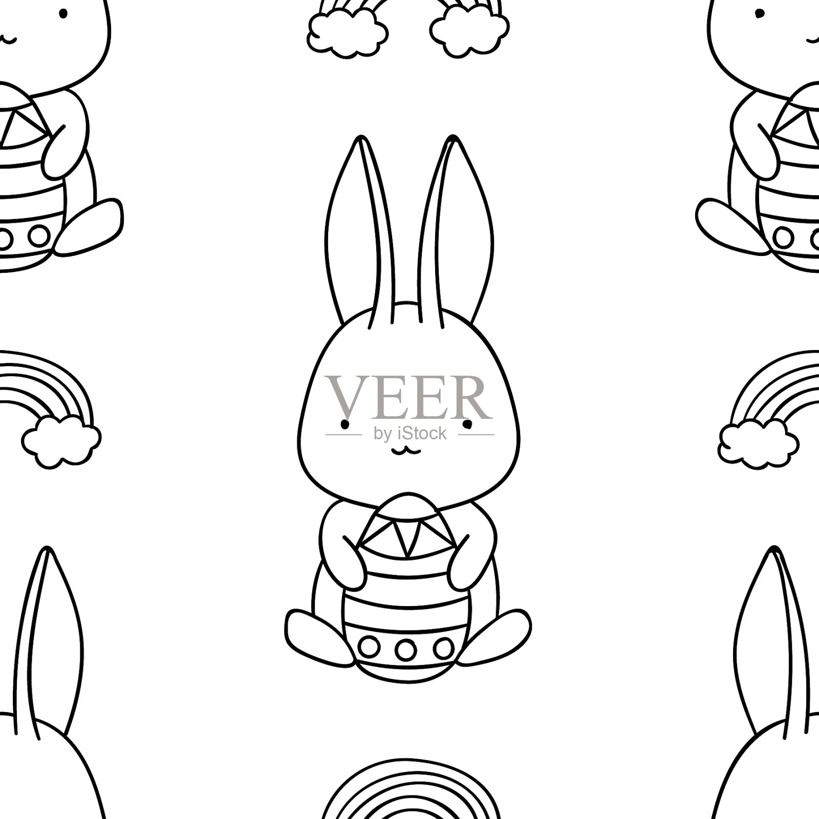 简单无缝黑白图案可爱插画图片素材