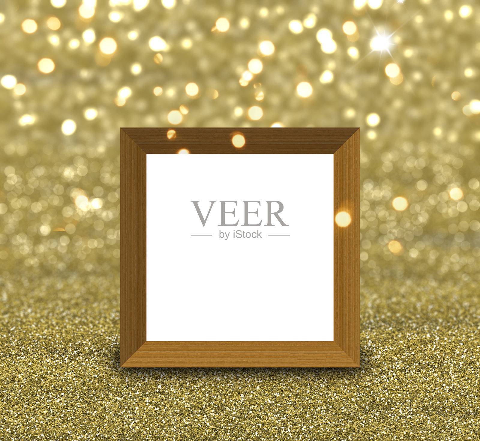 3D空白相框上的金色闪光的背景照片摄影图片