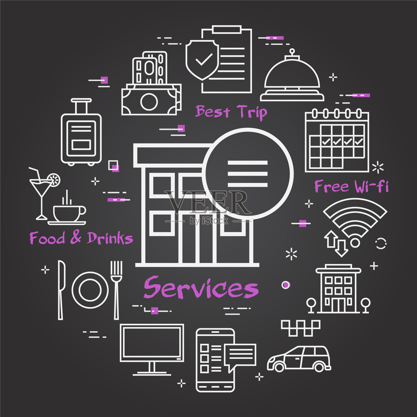 黑酒店服务广场概念——酒店插画图片素材