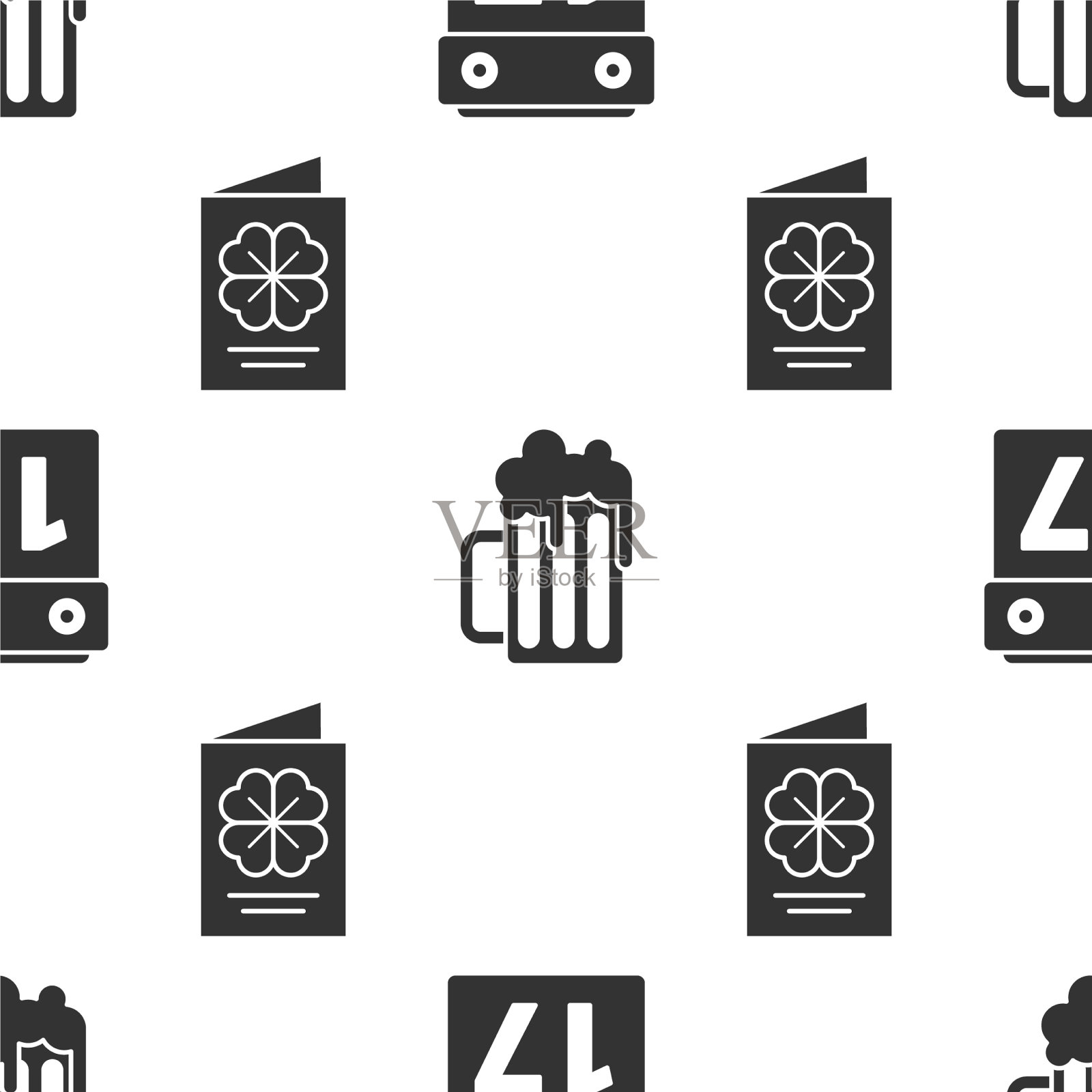 用日历木啤酒设置圣帕特里克节图标素材