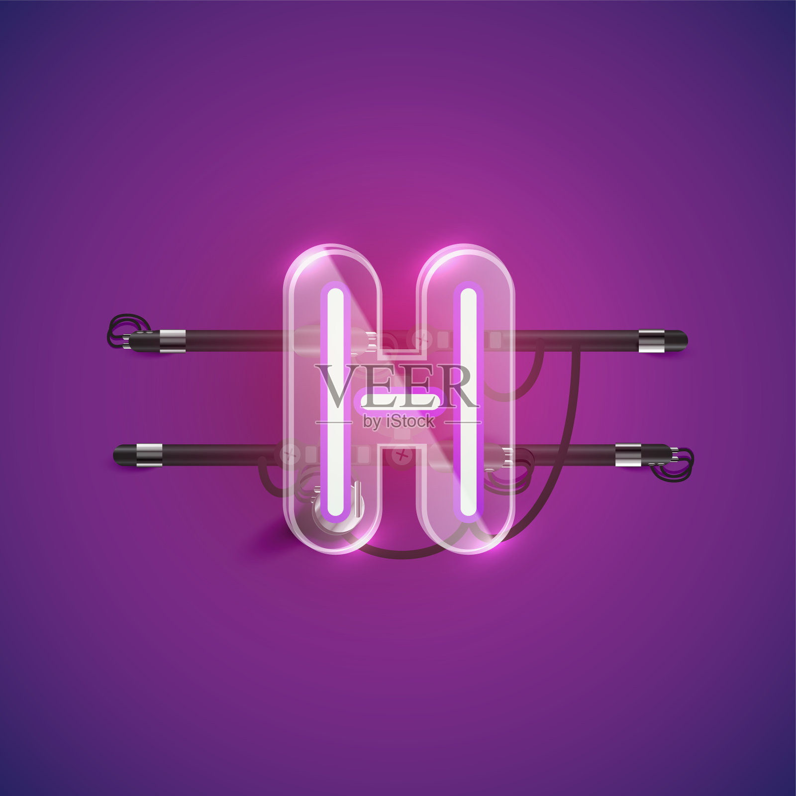 现实霓虹H字符与塑料外壳周围,矢量插图设计元素图片