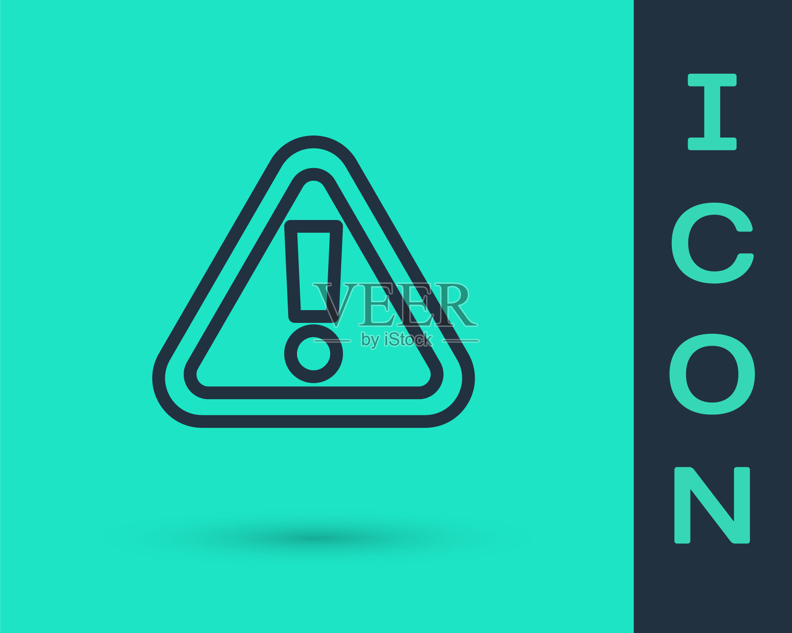 黑线感叹号三角形图标隔离在绿色背景上。危险警告标志、小心、注意、危险警告标志。向量插画图片素材