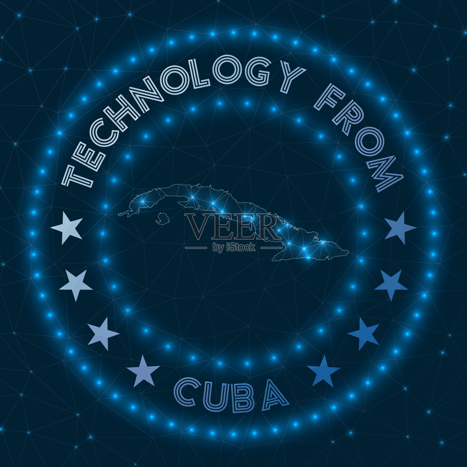 技术从古巴。国家的未来几何徽章。设计模板素材