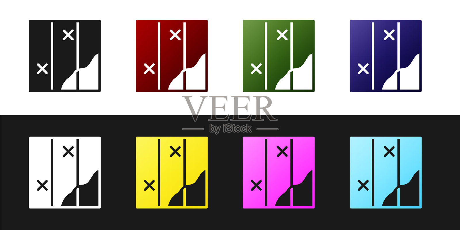 设置折叠地图图标孤立的黑色和白色背景。向量图标素材