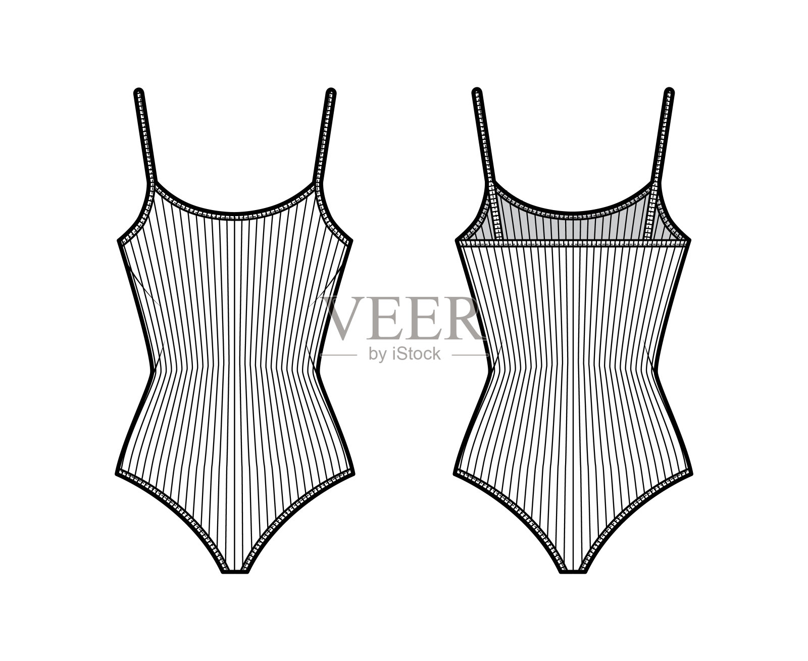 罗纹棉紧身背心技术时尚插图与合身的针织身体,无袖。平用旧卡米插画图片素材