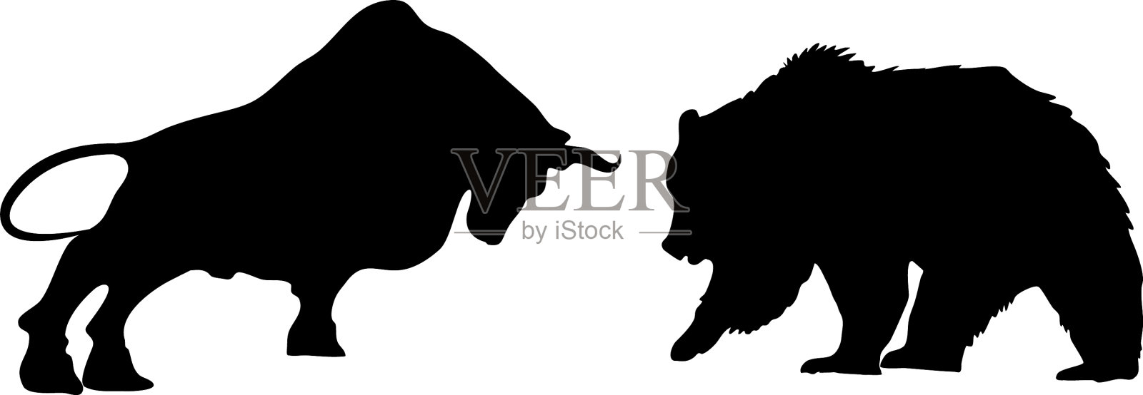 一只熊和一只公牛的剪影插画图片素材