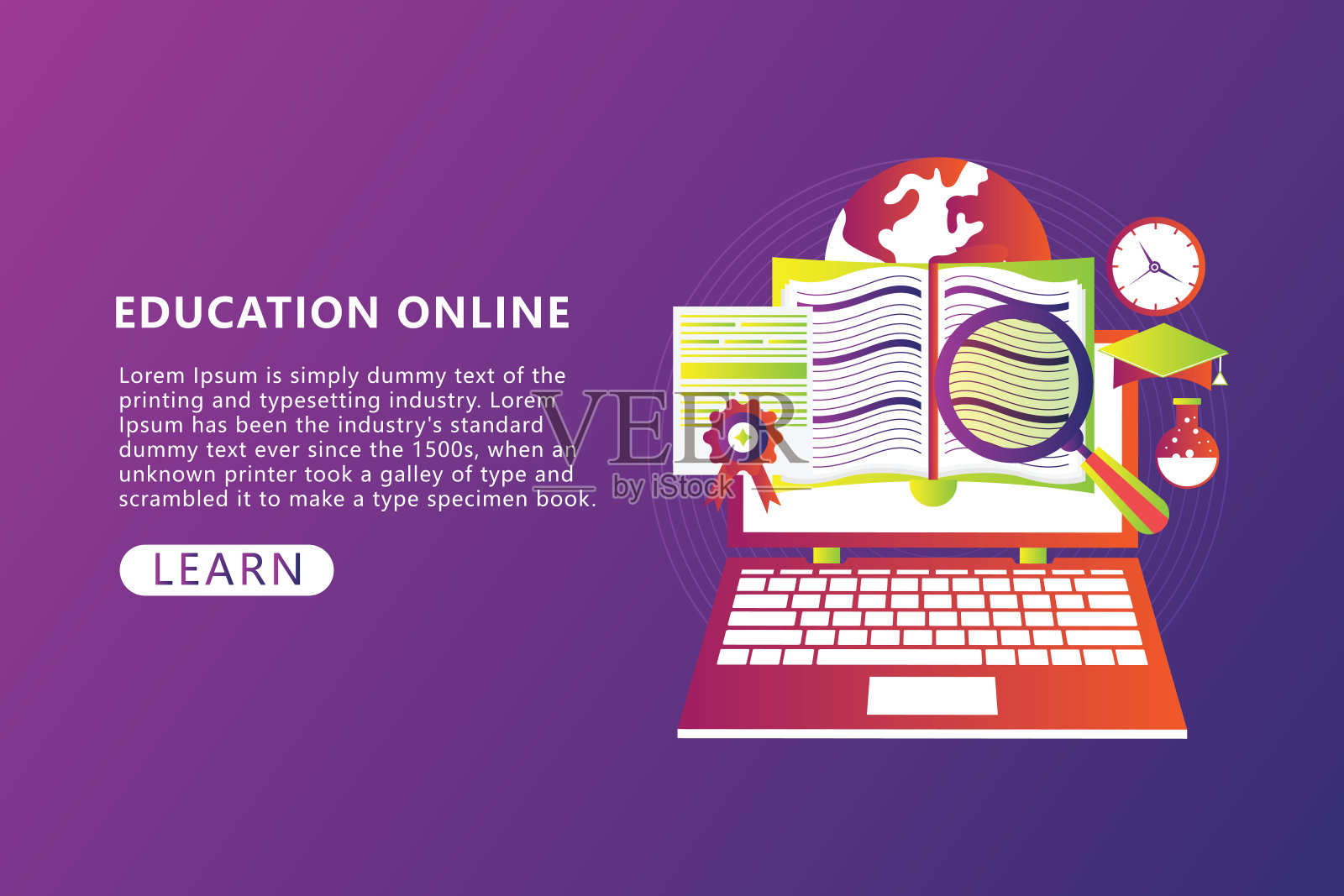 在线教育或网络课程在桌面监视器与远程教师。电子学习的概念插画图片素材