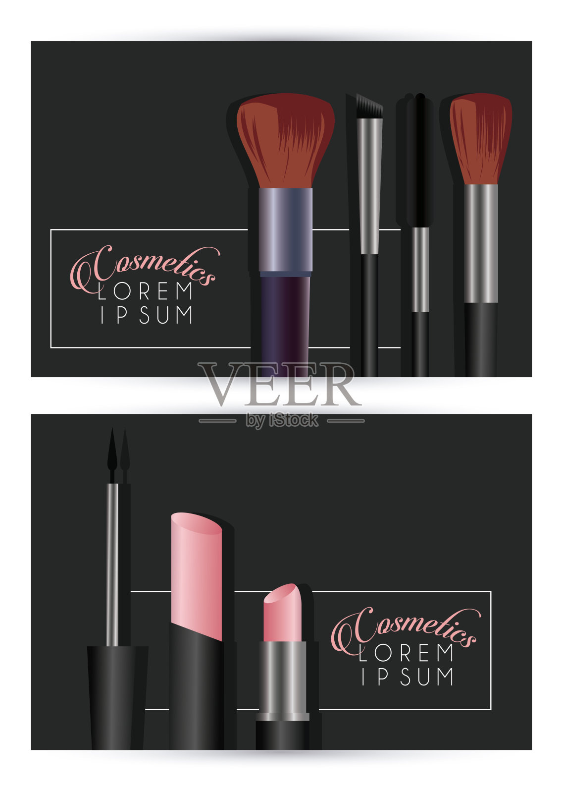 字母和化妆品在黑色背景设计模板素材