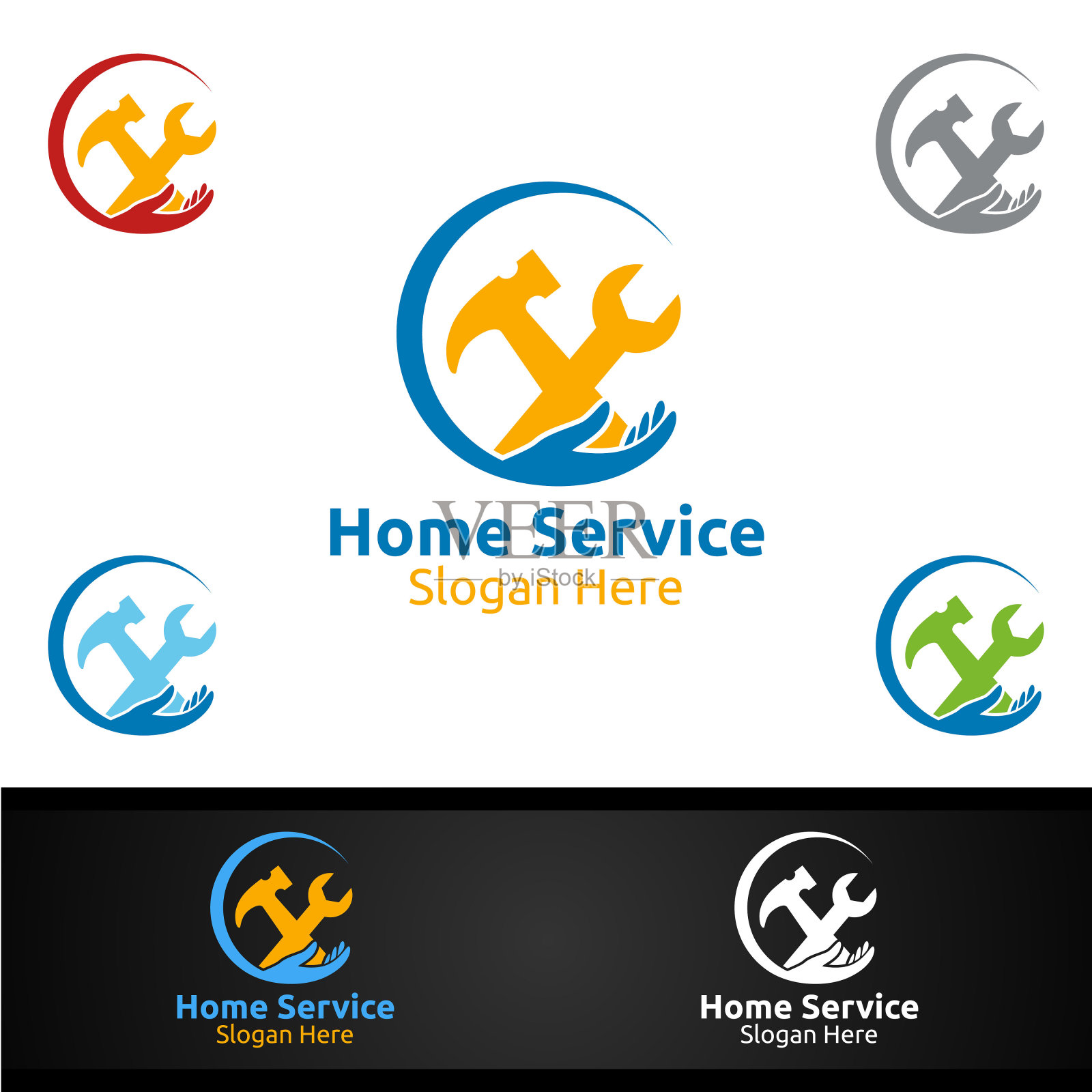 房地产和修理家居维修服务的标志插画图片素材