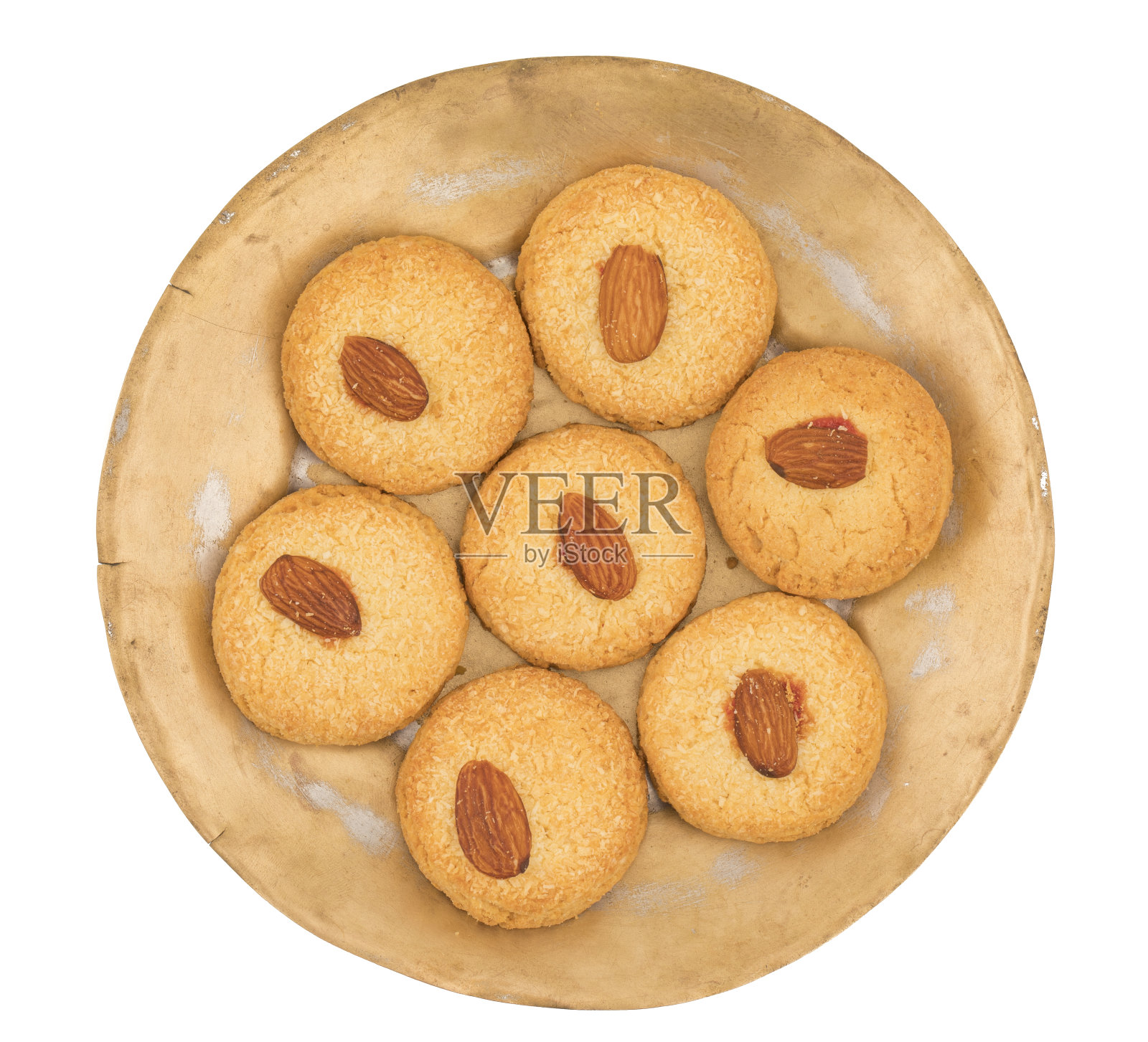 健康自制甜杏仁饼干或白底饼干照片摄影图片