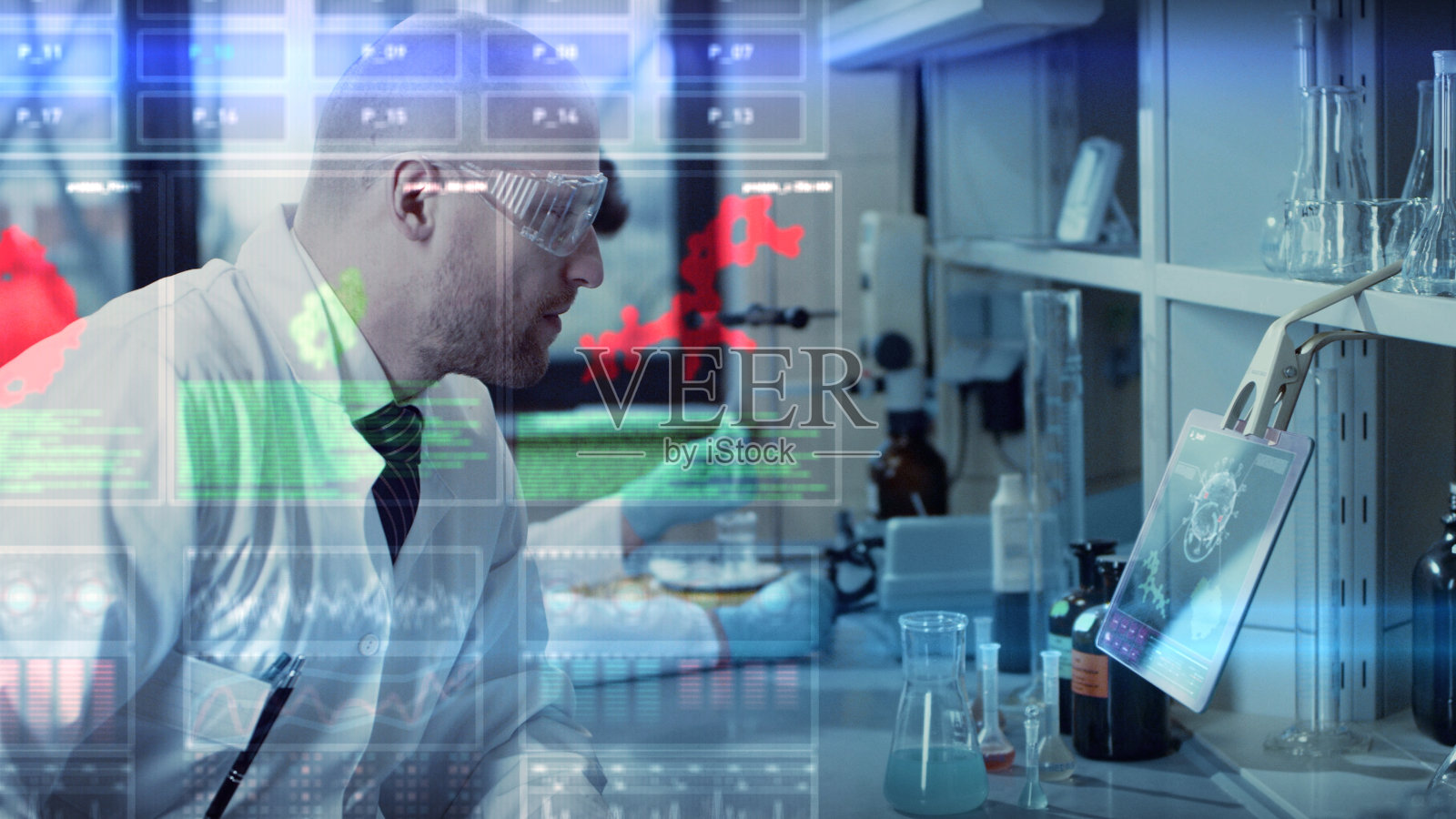 COVID-19 -从事冠状病毒疫苗研究的实验室团队。触屏照片摄影图片