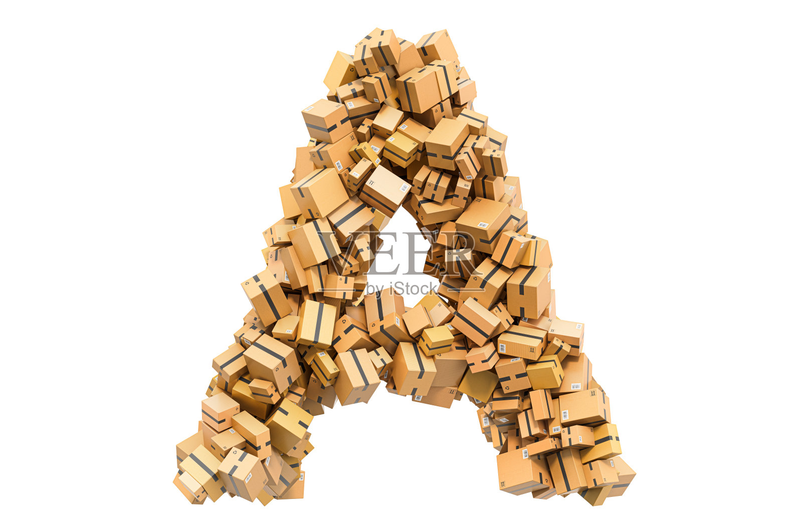 字母A从纸板箱。3D渲染孤立的白色背景照片摄影图片