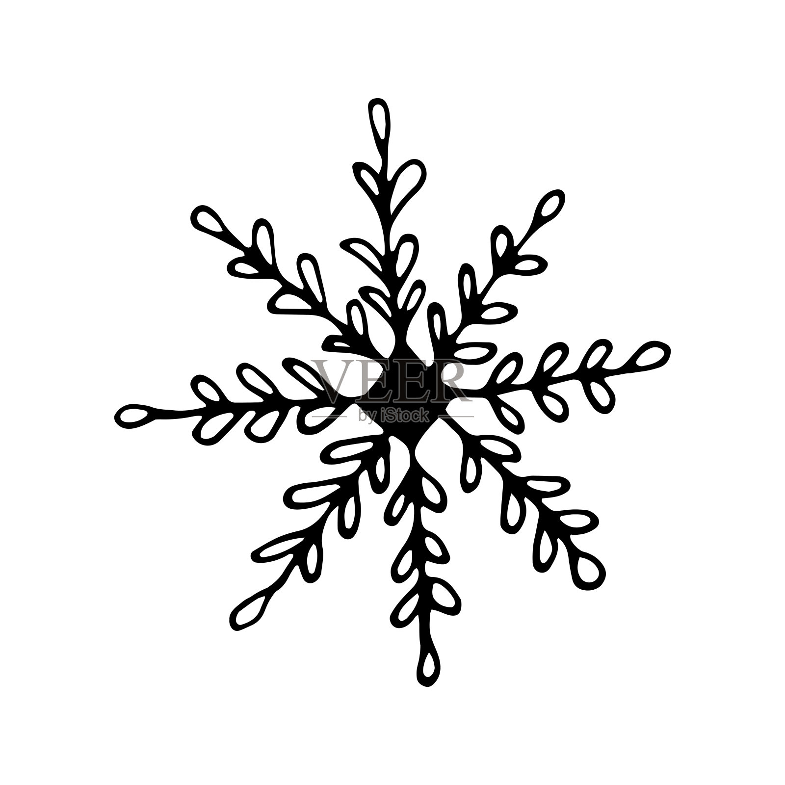 单手画雪花。涂鸦矢量插图。冬季元素的贺卡,海报,贴纸和季节性设计。在白色背景上隔离插画图片素材