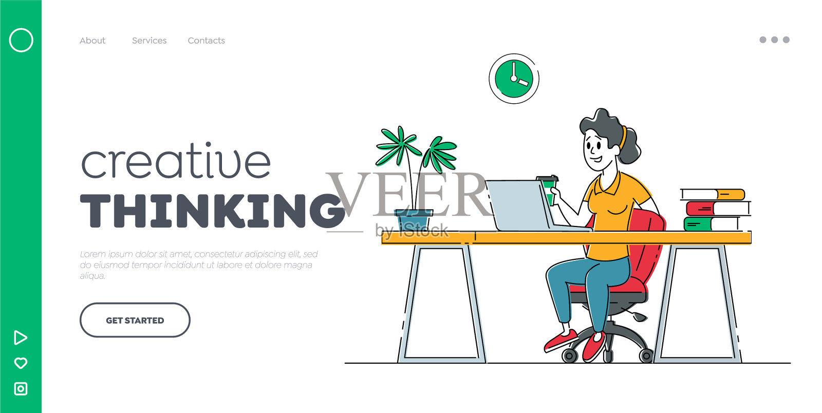 自由职业外包员工的职业落地插画图片素材