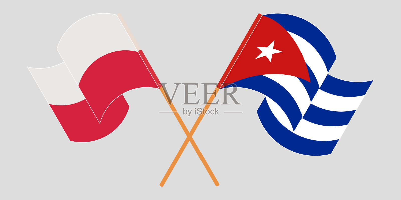 古巴和波兰国旗交叉挥舞插画图片素材