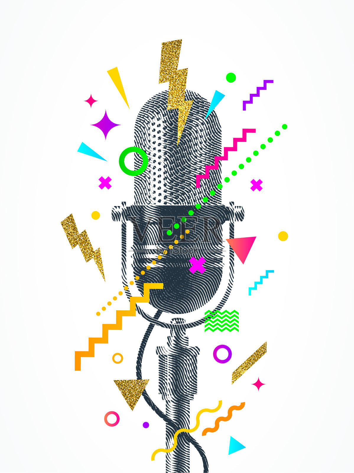 雕刻风格复古麦克风插画图片素材