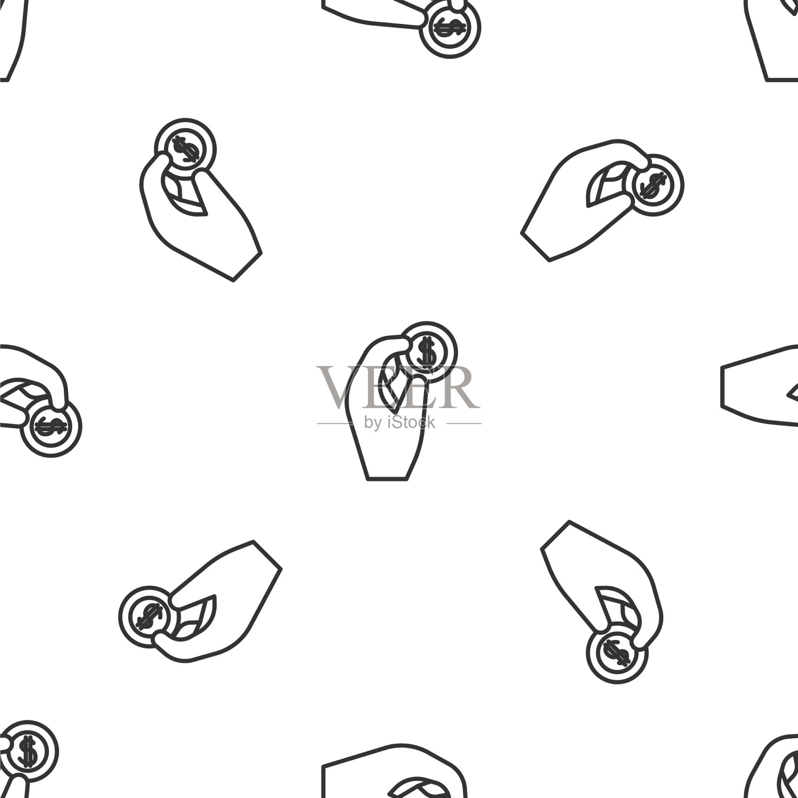 灰色线手握硬币硬币图标孤立插画图片素材