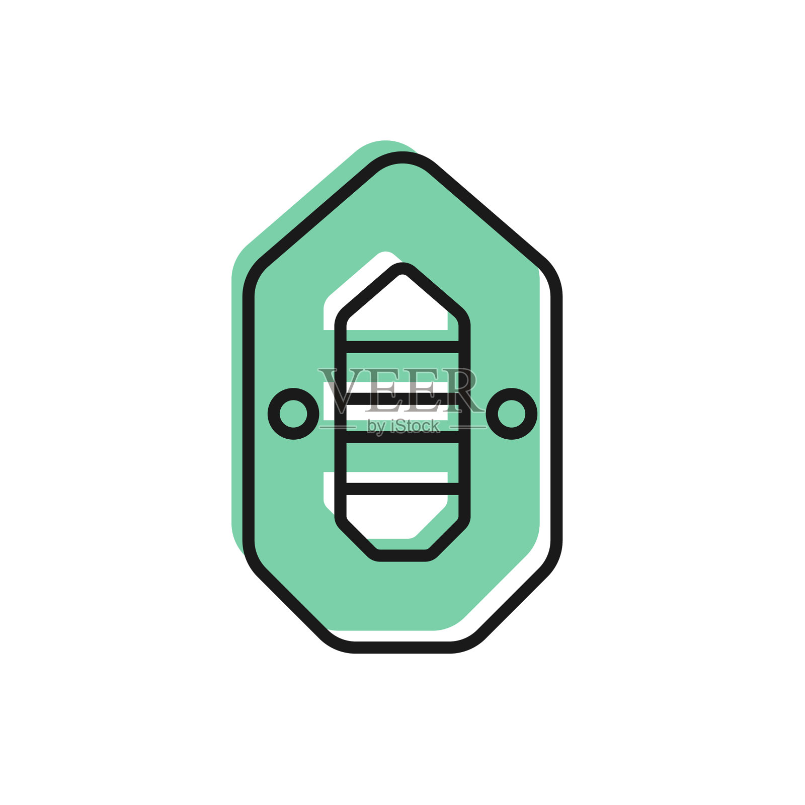 黑线漂流船图标孤立在白色图标素材