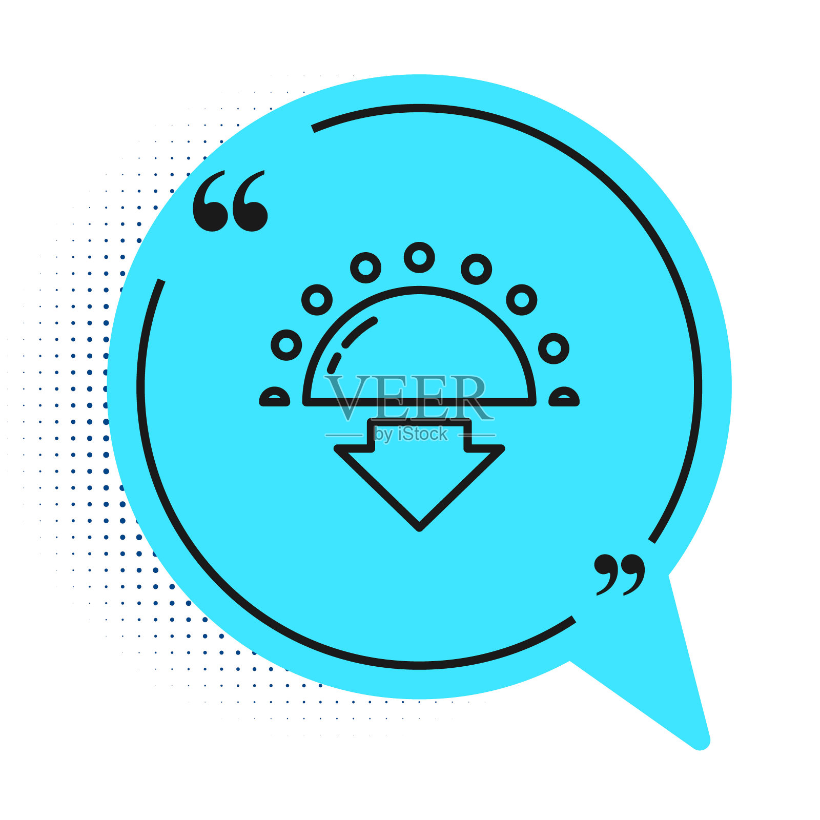 黑线日落图标孤立在白色背景。蓝色语音气泡符号。向量图标素材