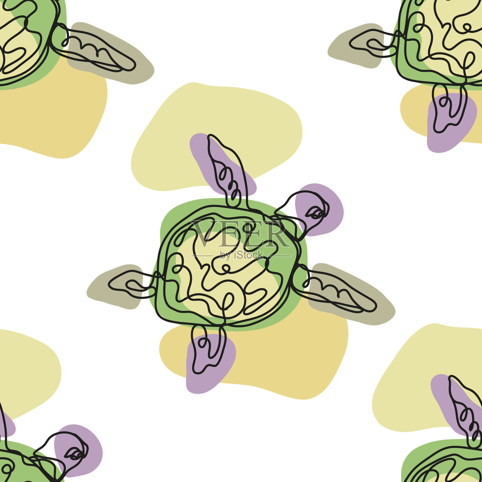 无缝模式与海龟。海洋生物。涂鸦,曼陀罗图案。手绘。时尚的背景。插画图片素材