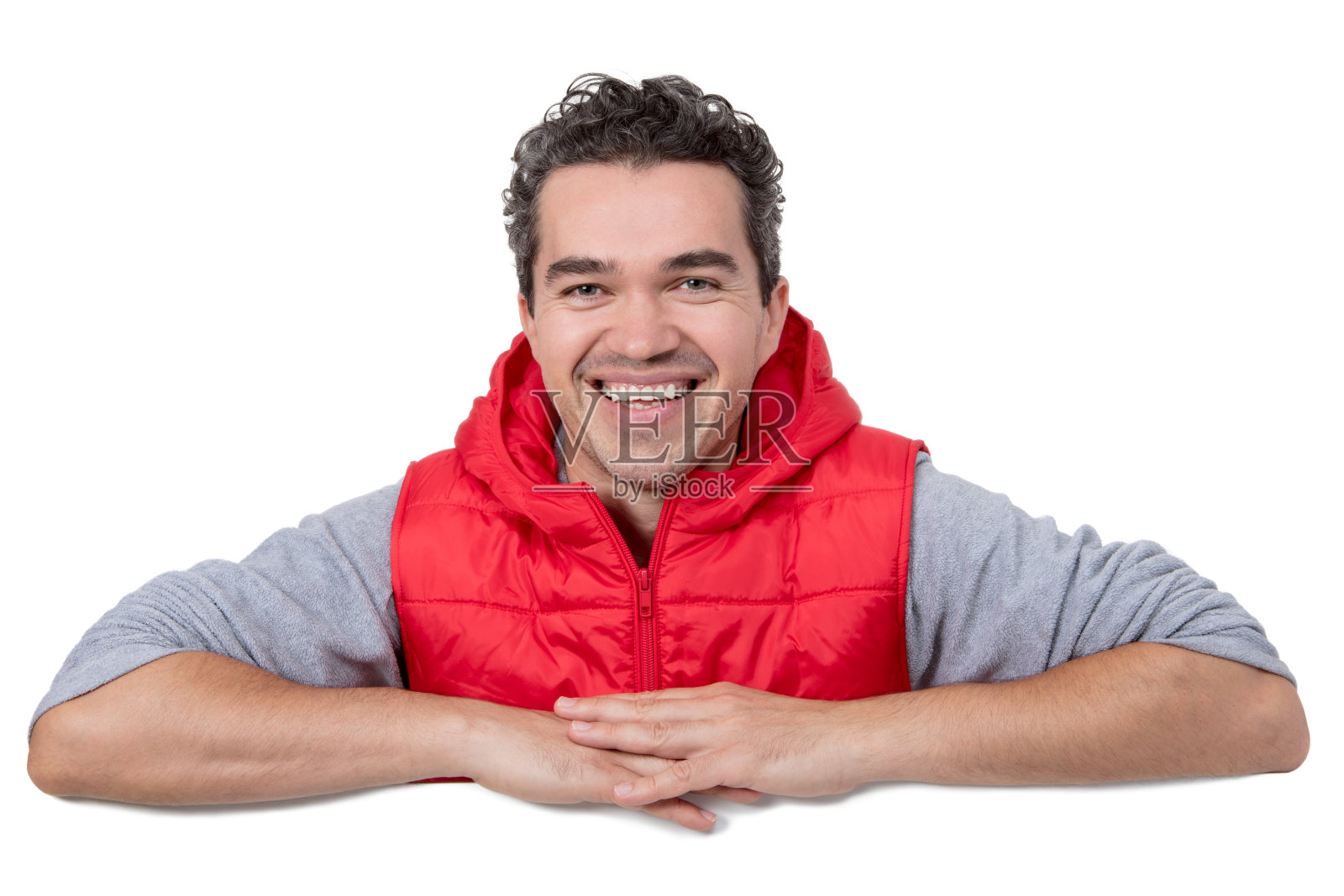 空白标志-微笑的男人(孤立在白色上)照片摄影图片