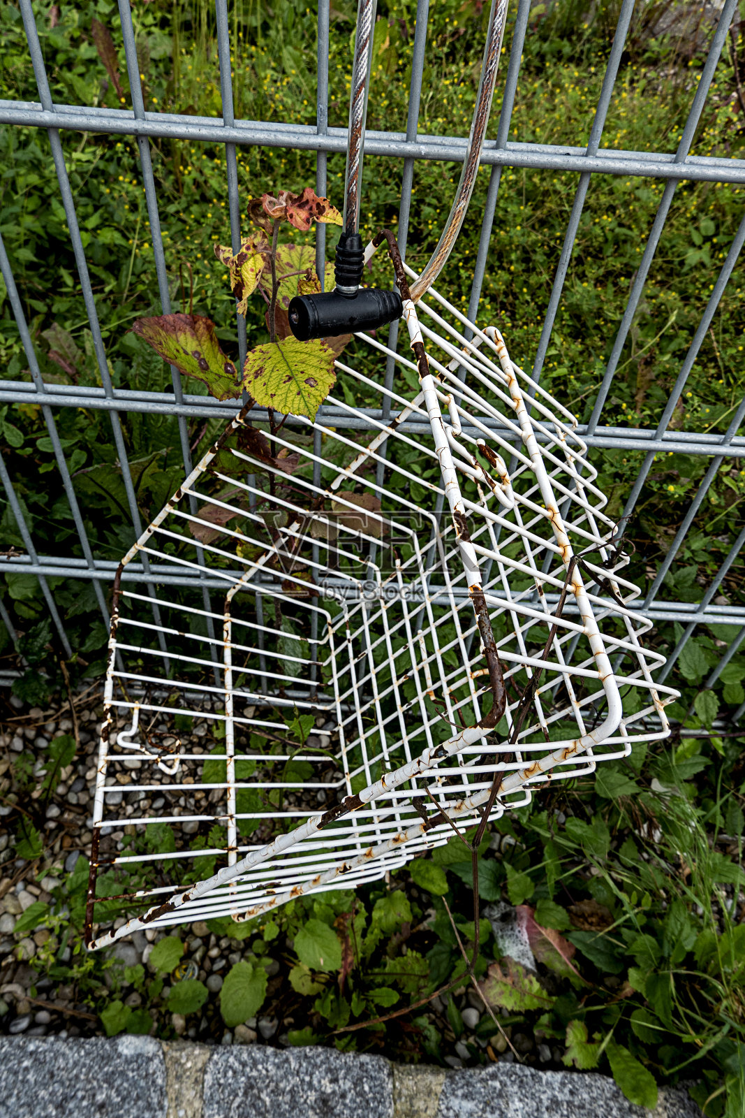 自行车固定在自行车篮里,自行车被偷了照片摄影图片