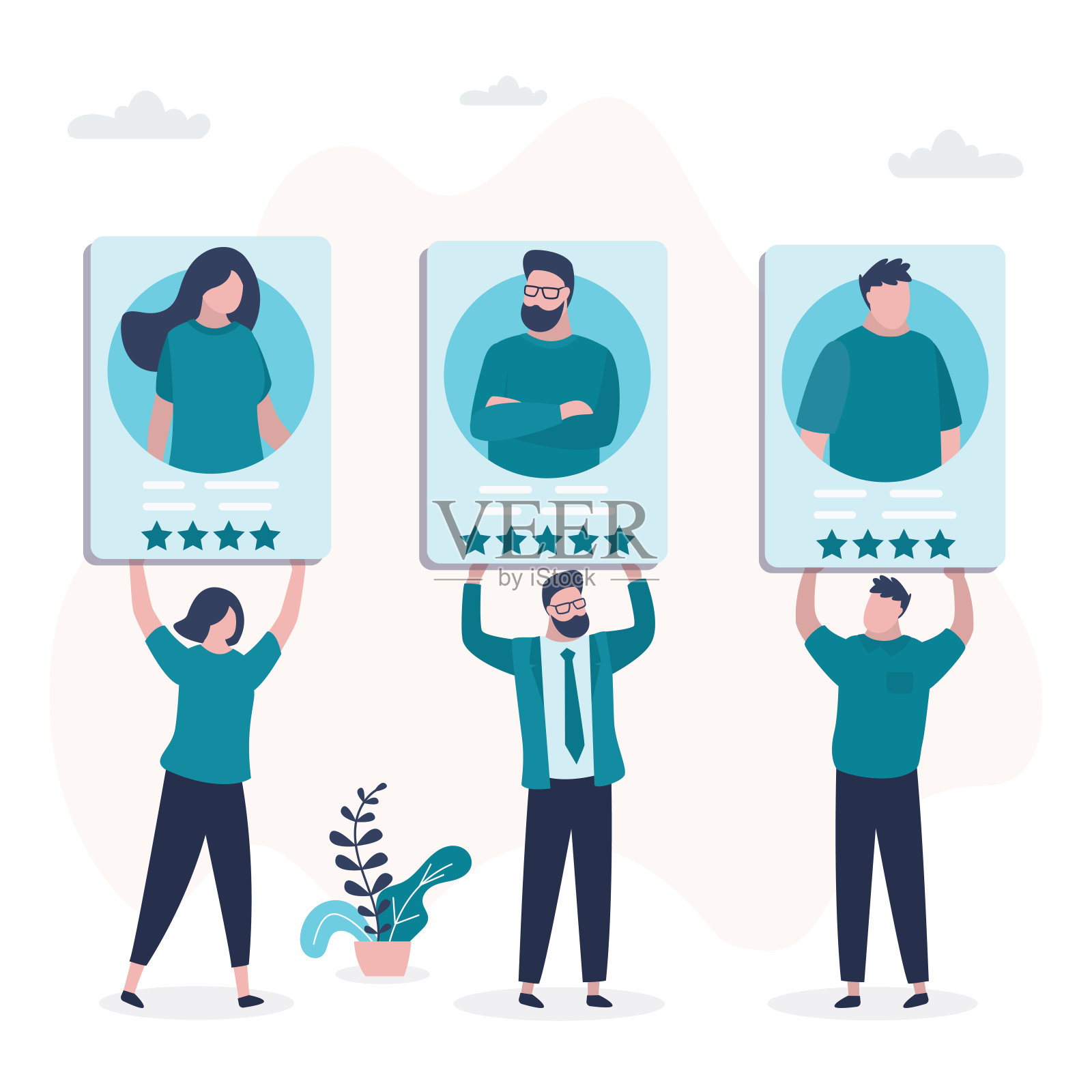 一群各色人拿着简历。求职者有简历。失业,全球危机。技能考核,素质专业培训插画图片素材