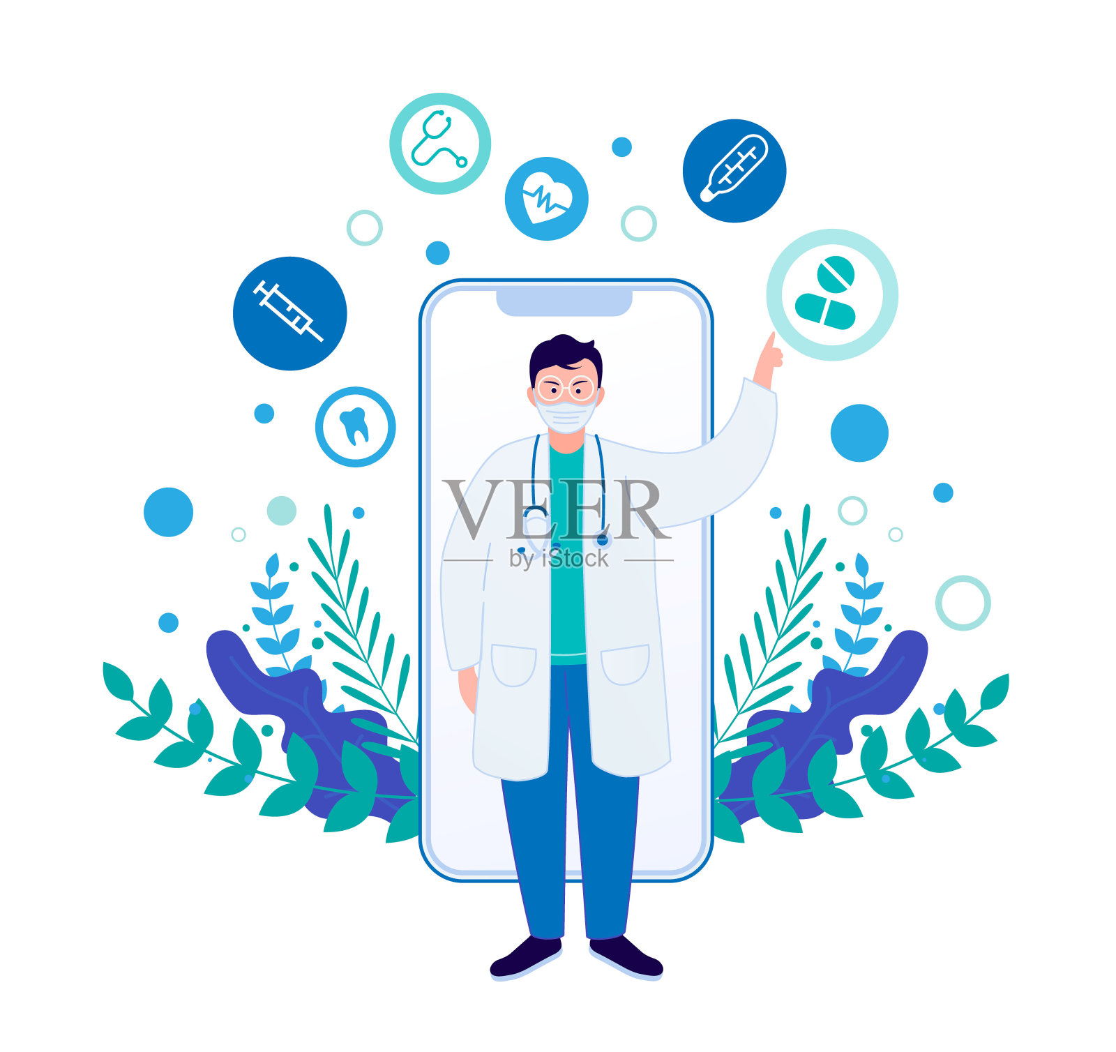 在线医生的概念。医药手机app。插画图片素材