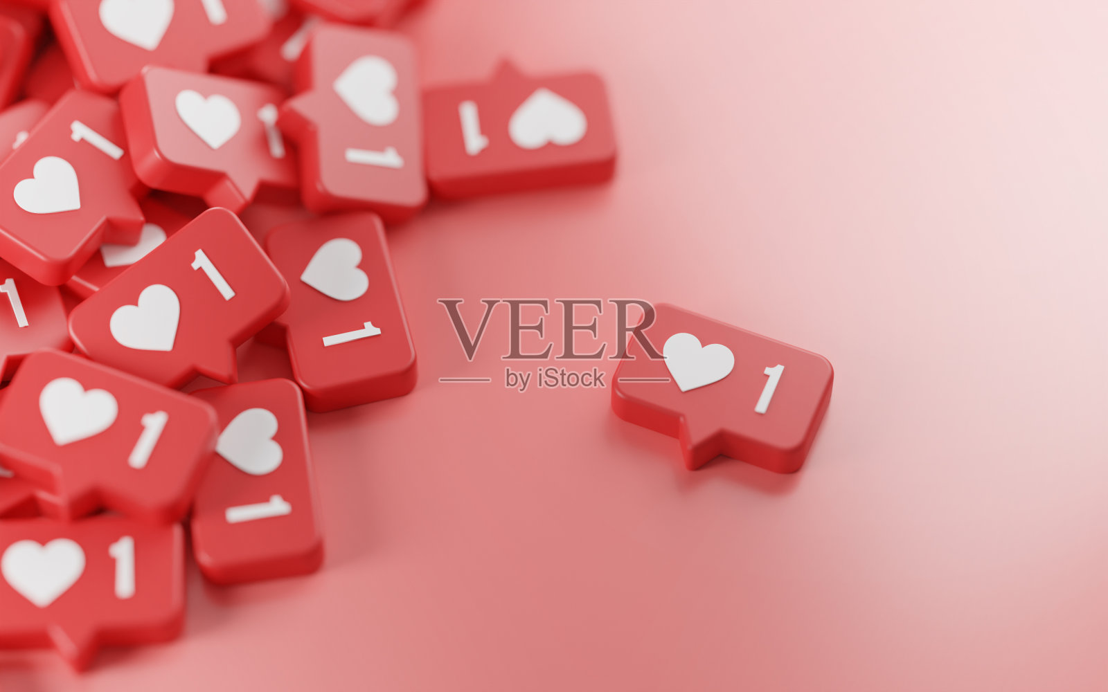 分离一爱通知图标3D渲染粉色背景照片摄影图片