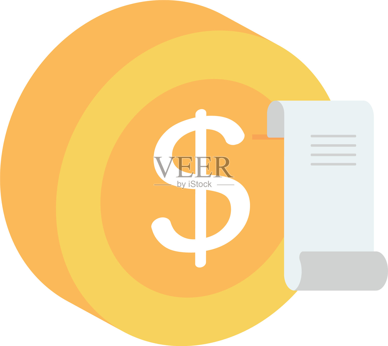 货币硬币和发票图标的扁平风格设计元素图片