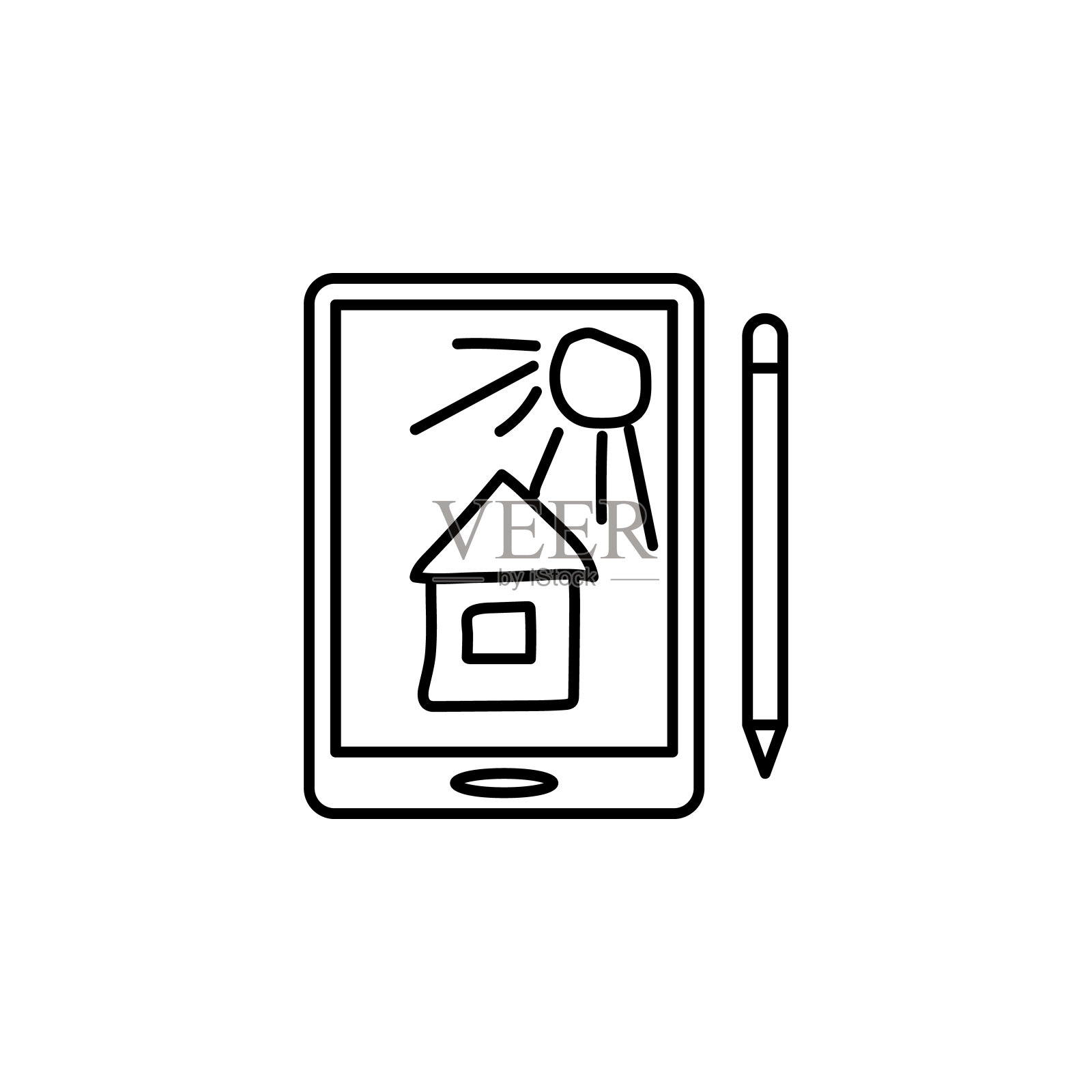 工作场所,图形平板电脑图标。工作场所细线图标元素插画图片素材