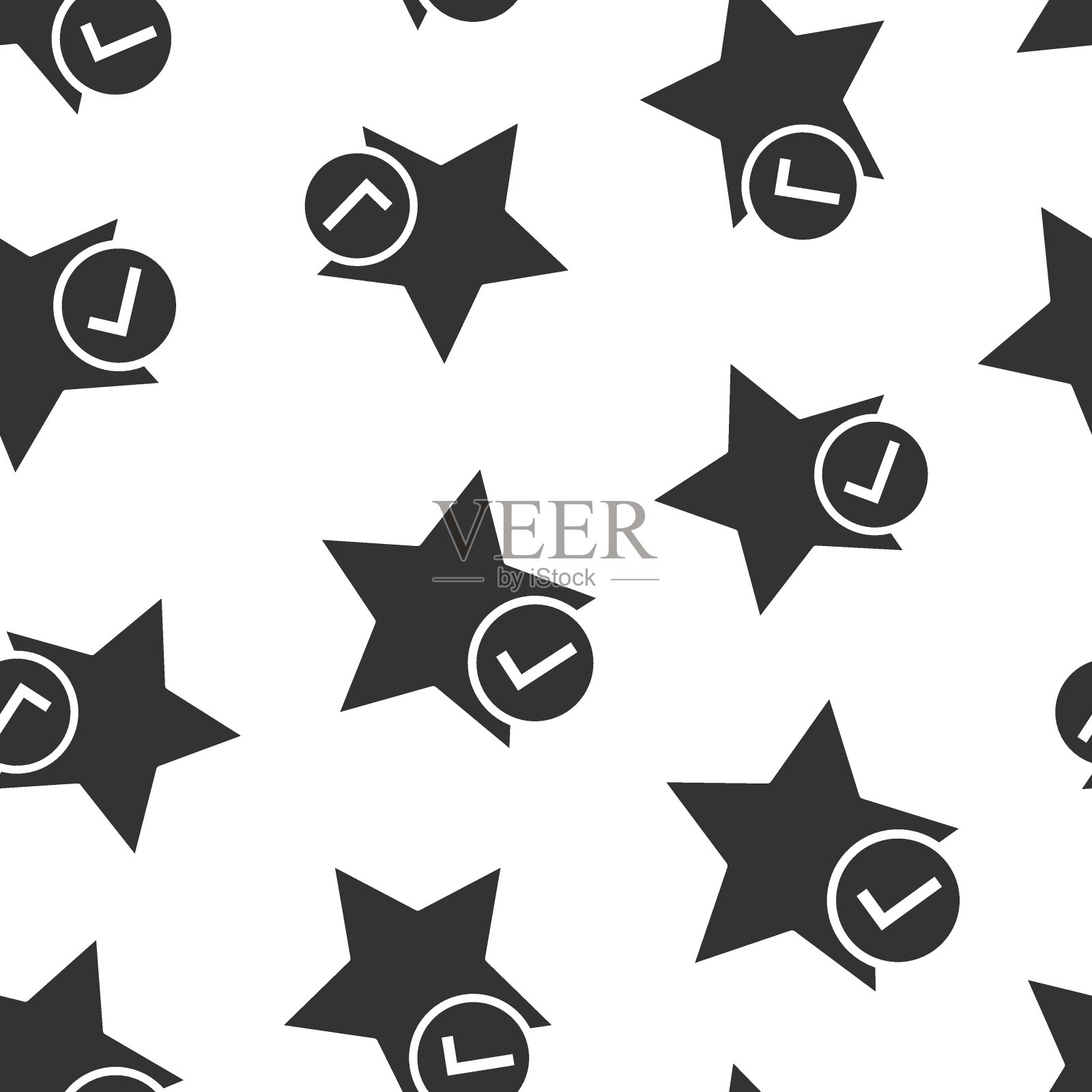 检查标记与星图标在平面风格。添加到最喜欢的矢量插图上的白色孤立的背景。书签无缝模式的经营理念。插画图片素材