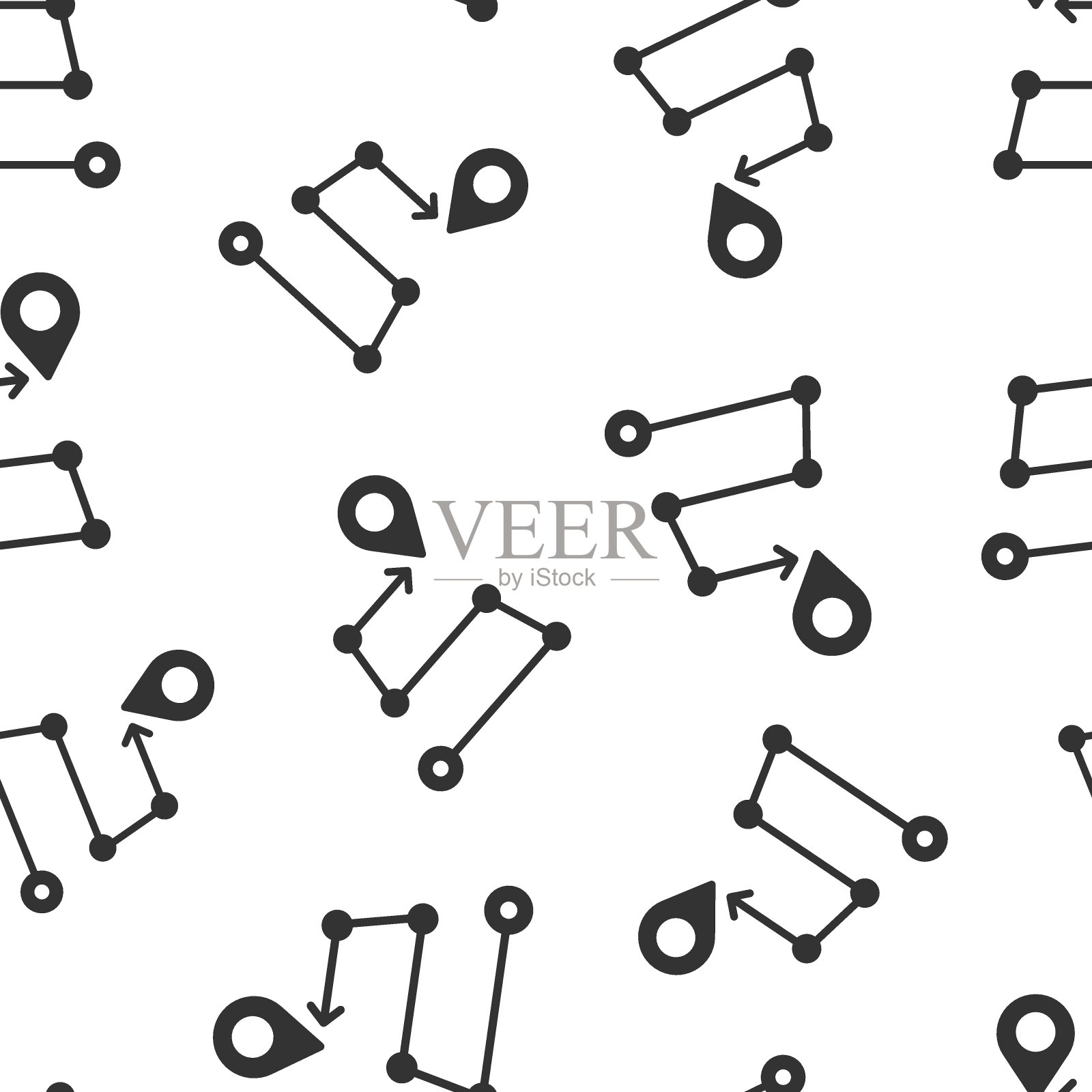 地图大头针图标在平面风格。GPS导航矢量图上的白色孤立背景。定位无缝模式经营理念。插画图片素材