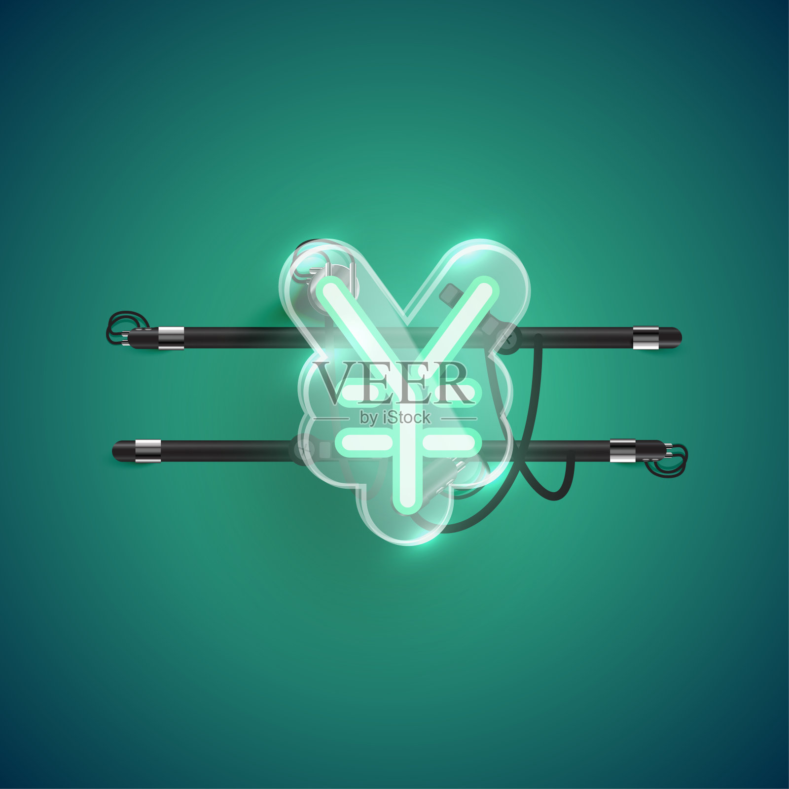 现实霓虹'日圆/胡安标志'字符与塑料外壳周围,矢量插图插画图片素材