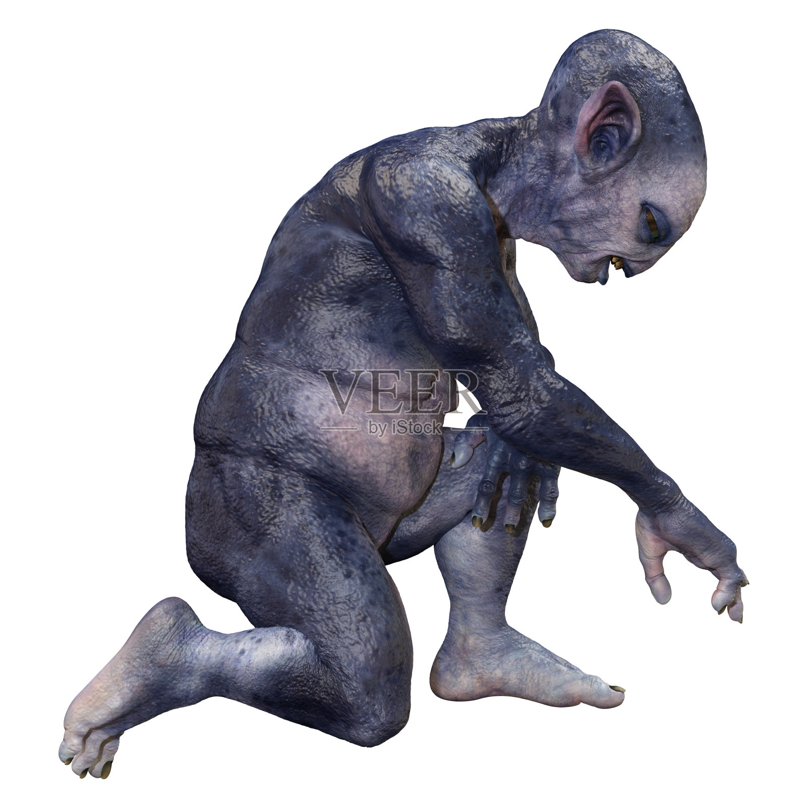 3D插图蓝色外星人在白色照片摄影图片