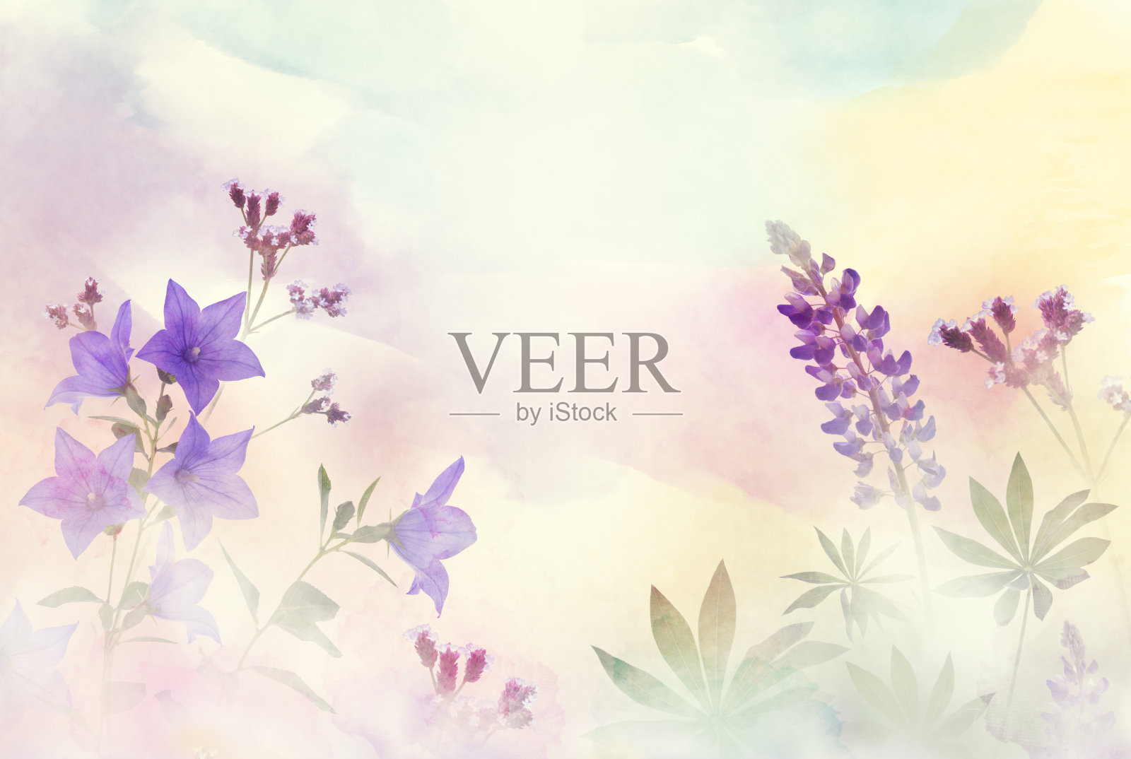 春天的花卉组成与彩色的花在轻柔和的背景。插画图片素材