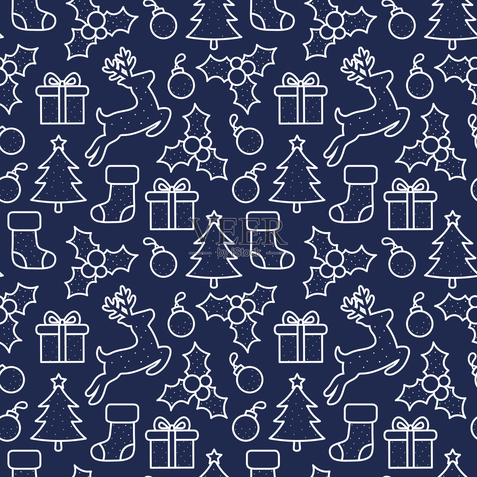 无缝模式与圣诞装饰驯鹿动物插画图片素材