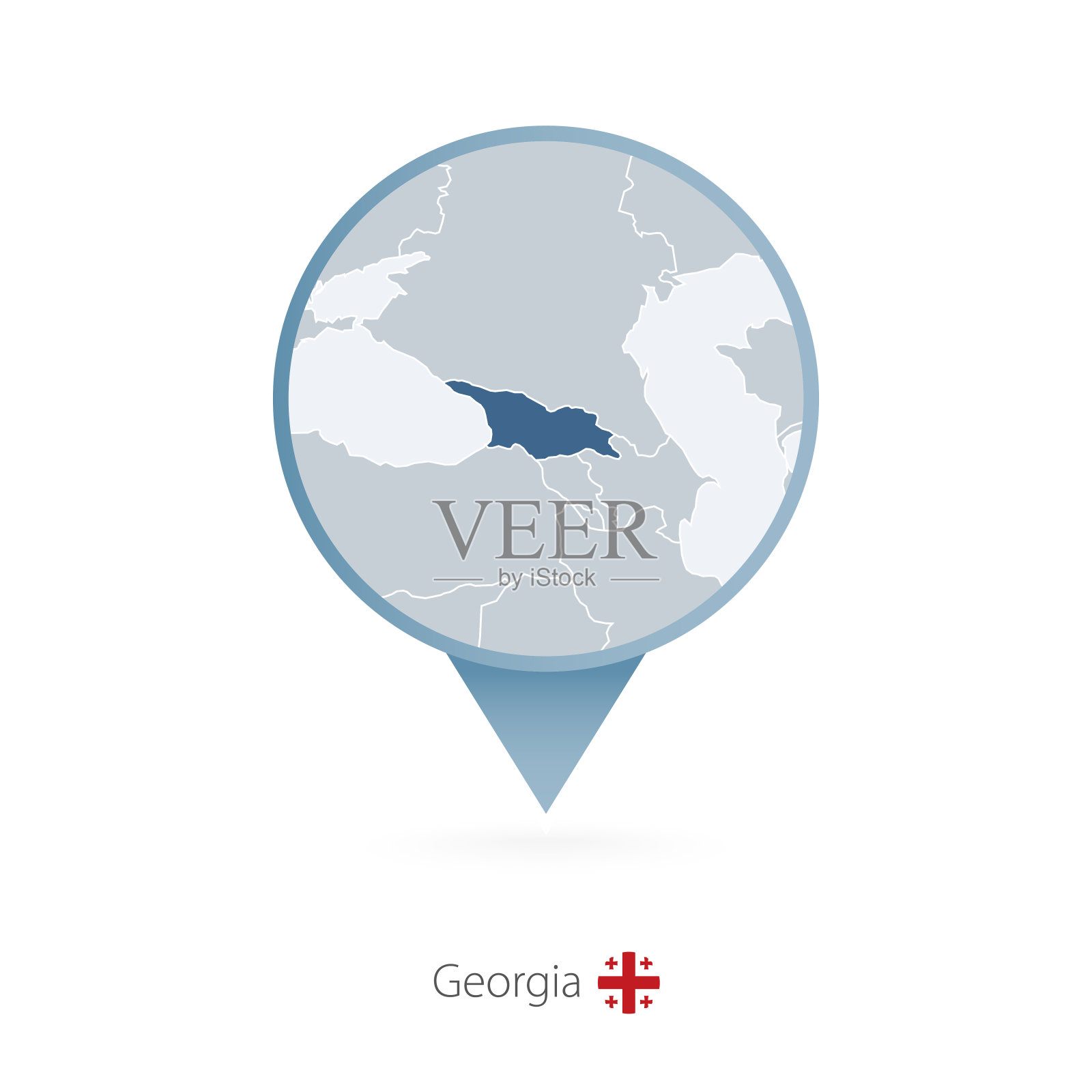 地图别针与格鲁吉亚和邻国的详细地图。插画图片素材