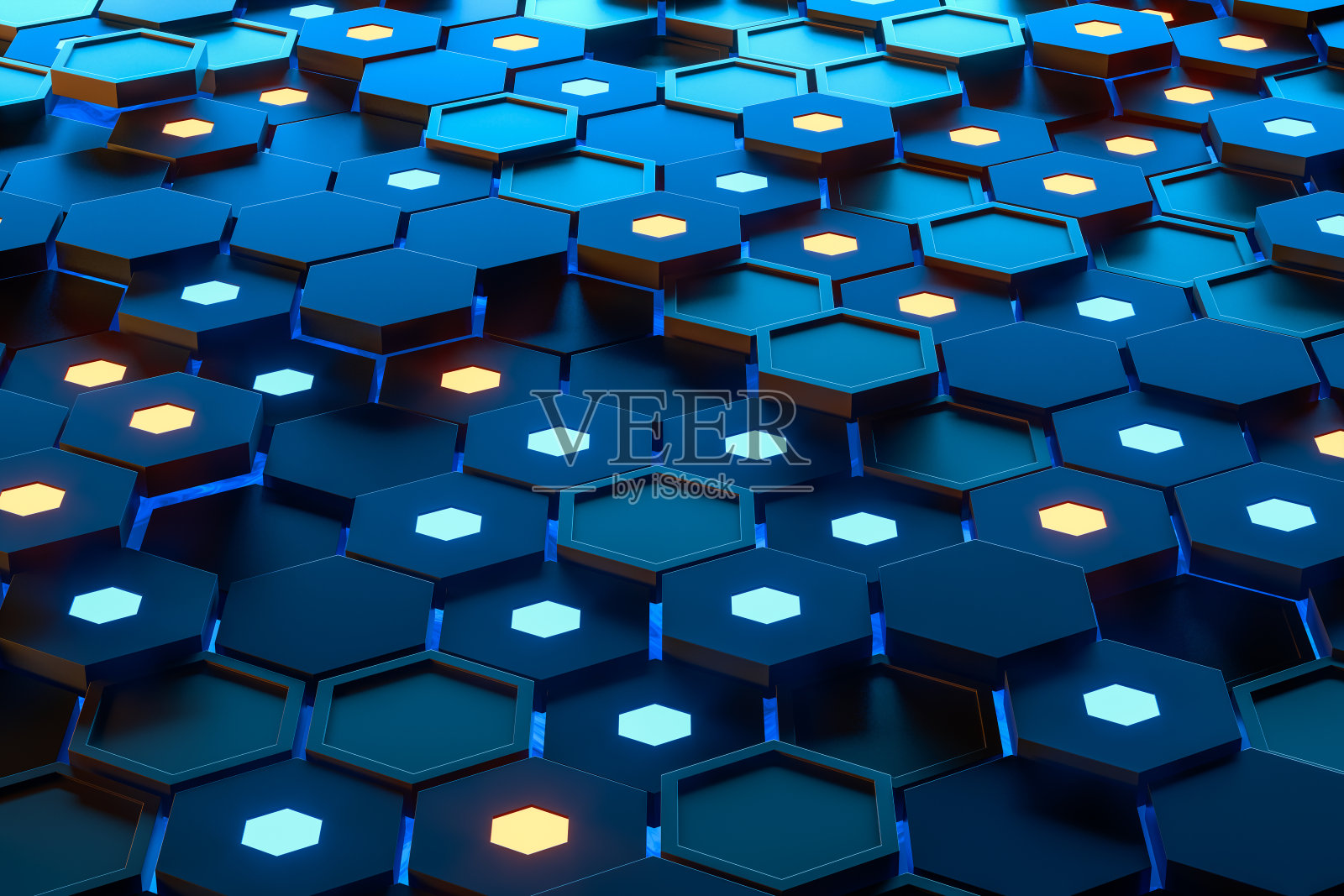 发光六角形立方体背景,高科技网络空间,3d渲染。照片摄影图片