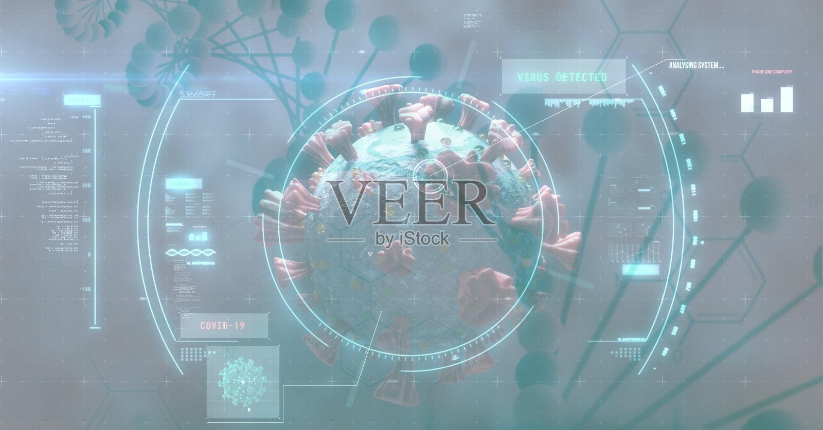 covid - 19细胞扫描和DNA株数据处理照片摄影图片