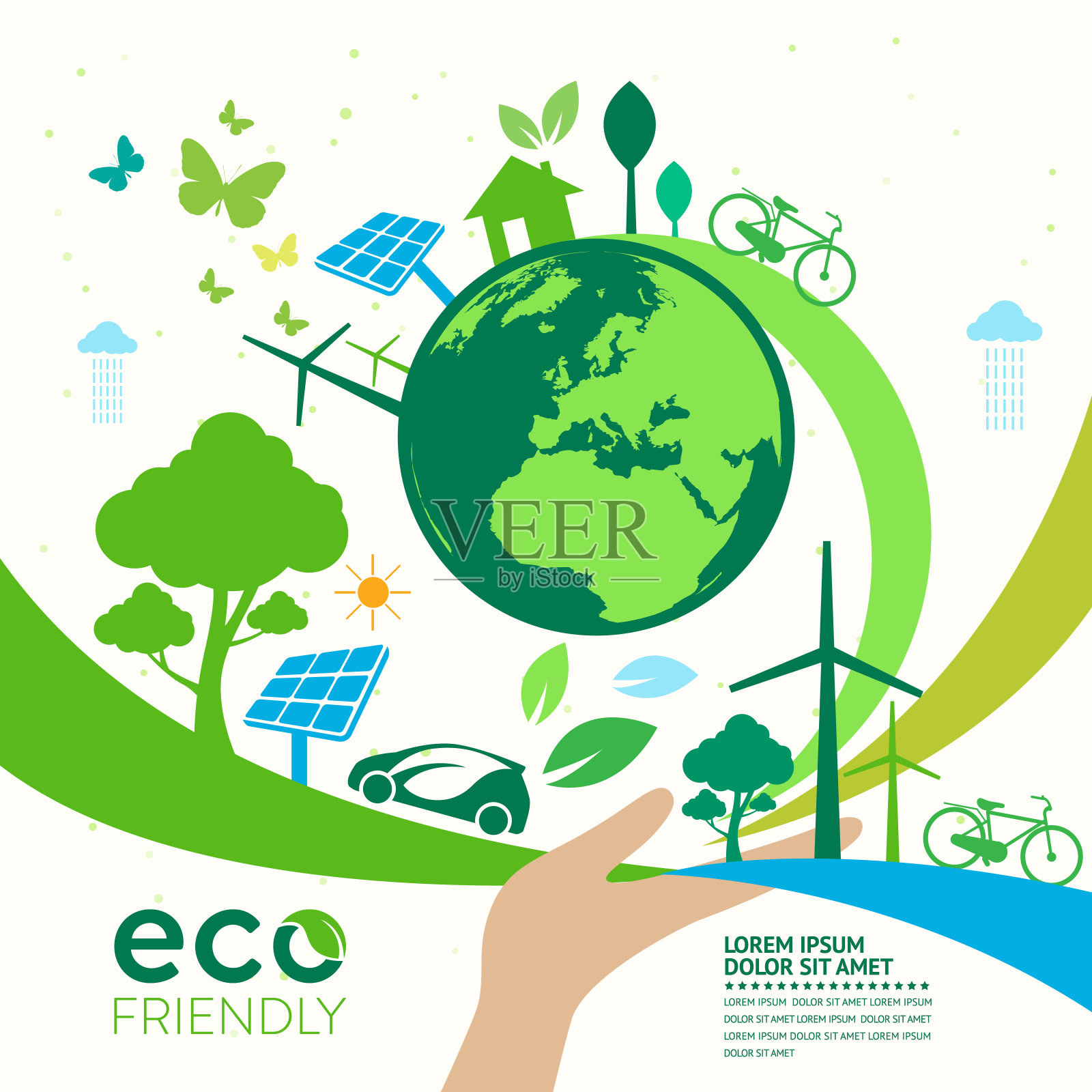 生态。绿色城市以环保的概念理念帮助世界。矢量图插画图片素材