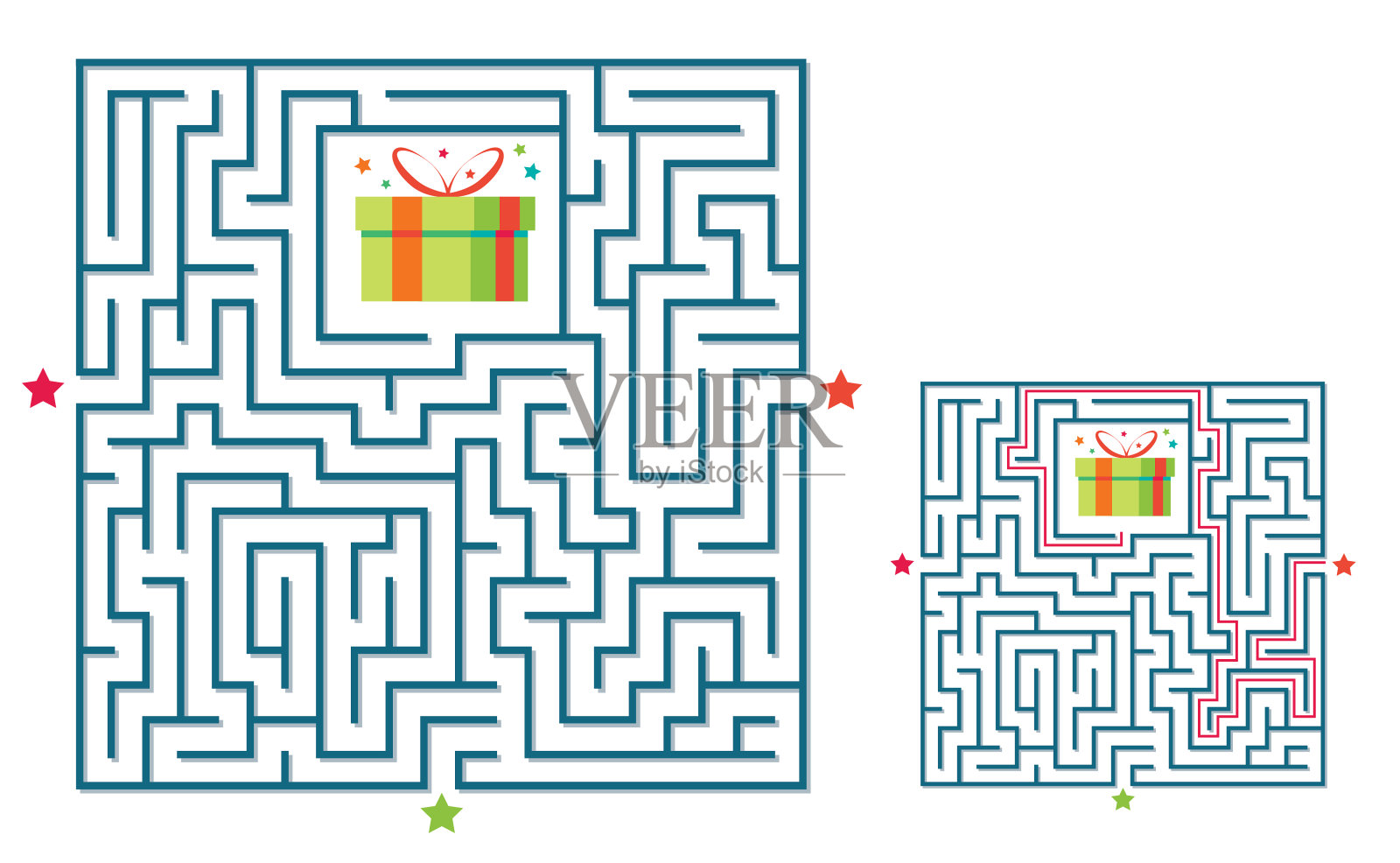 广场迷宫迷宫游戏的孩子。迷宫逻辑难题。三个入口,一条正确的路。矢量平面插图插画图片素材
