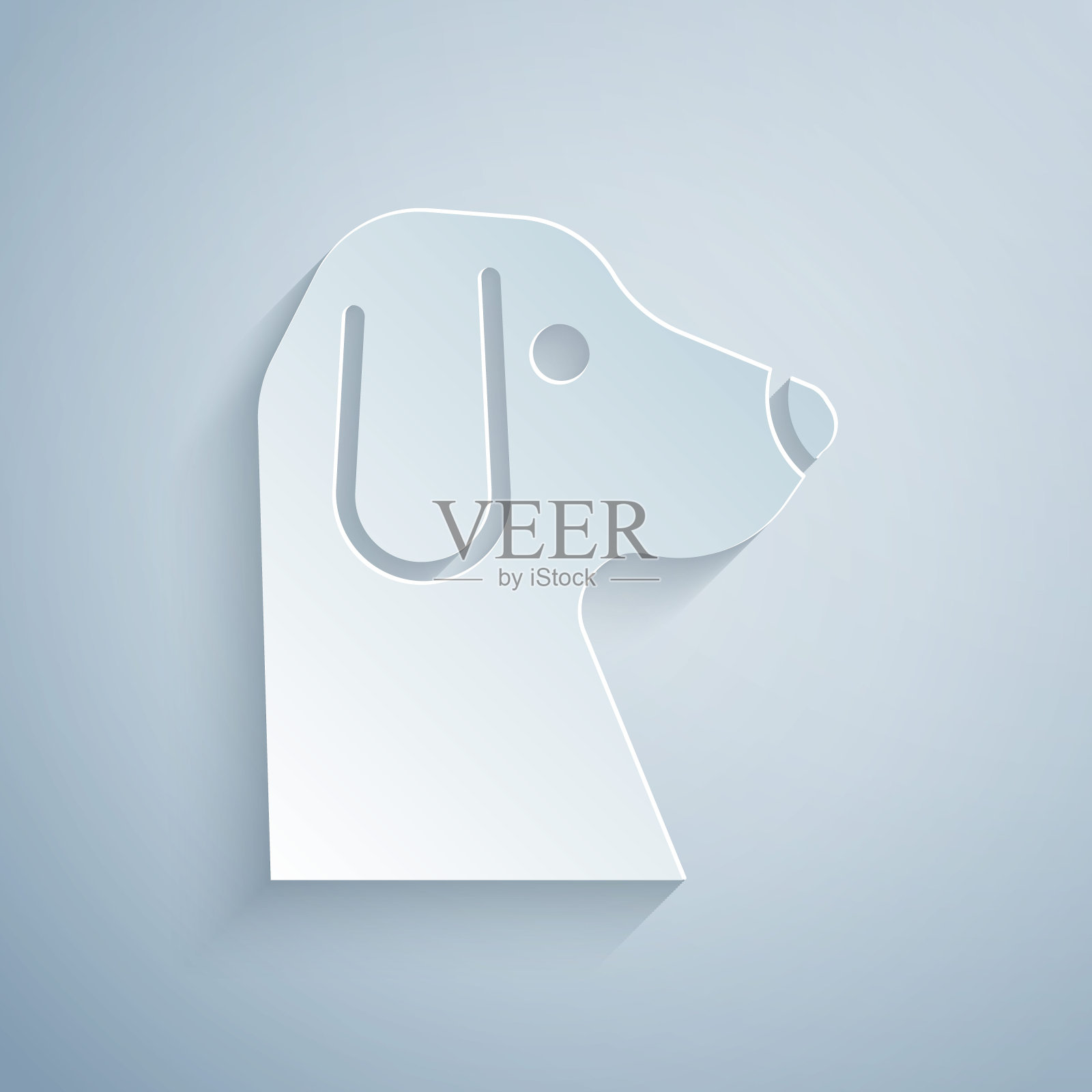 剪纸狗图标孤立在灰色背景。纸艺术风格。向量设计元素图片