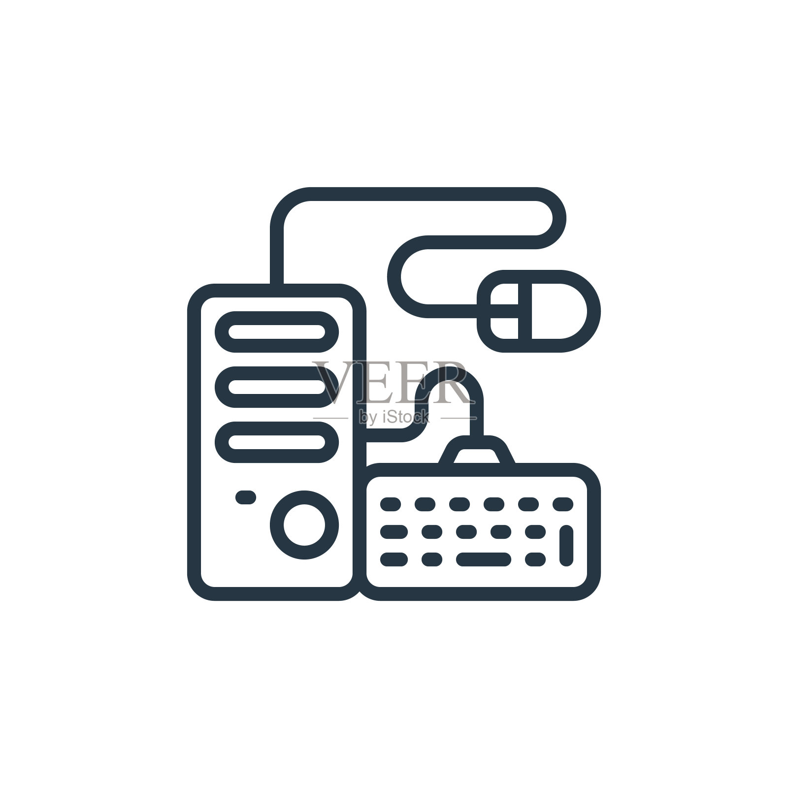 来自物联网概念的PC塔图标向量。细线插图的pc塔可编辑的笔触。PC塔线性标志使用在网页和移动应用程序,标志,印刷媒体。图标素材